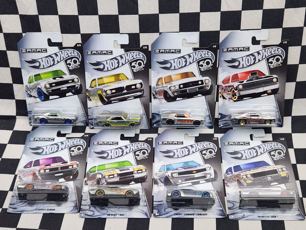 Hot Wheels ZAMAC 50th Anniversary Full Set 8 Cars Camaro Mustang Dodge Buick Plymouth
