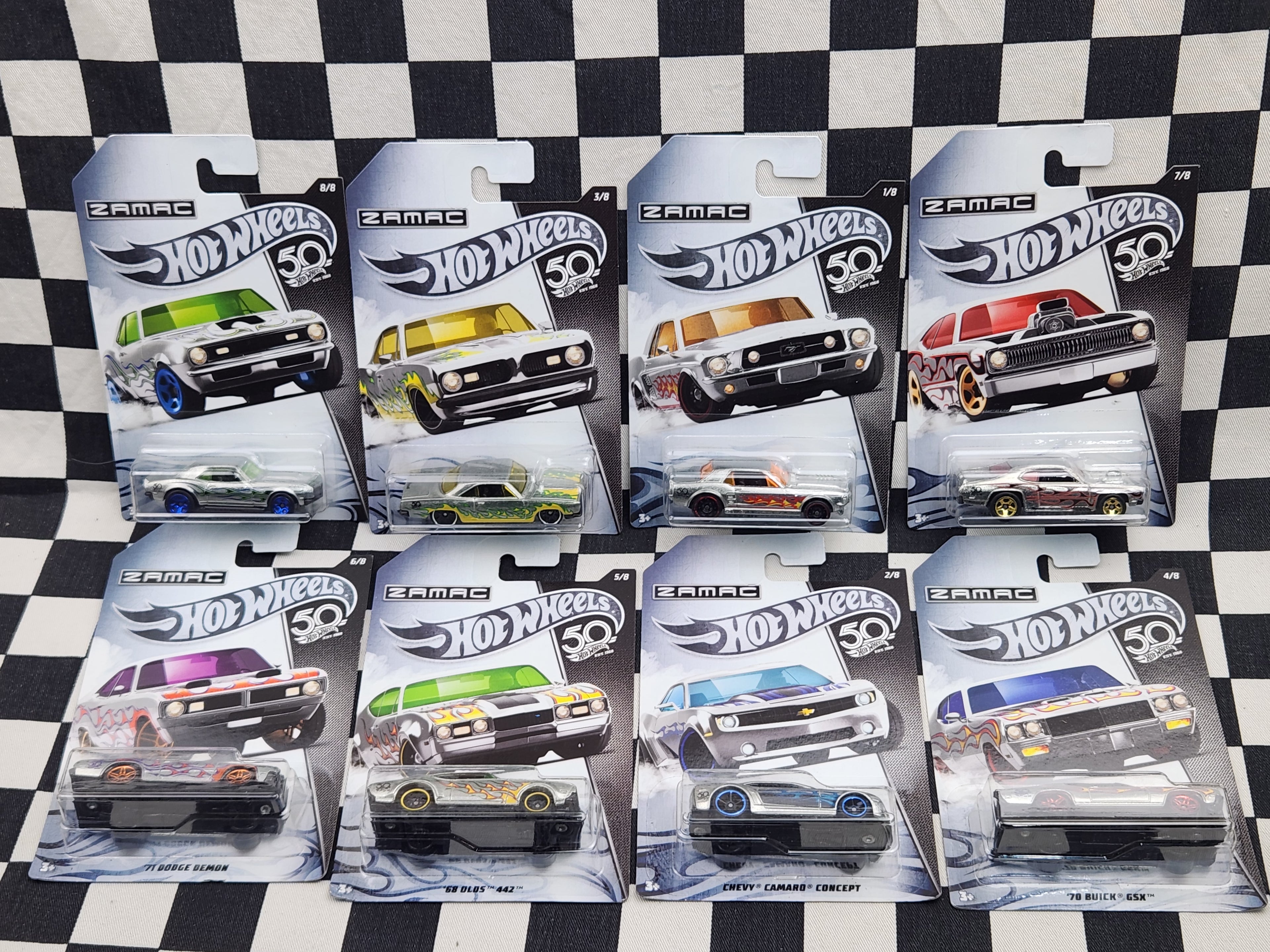 Hot Wheels ZAMAC 50th Anniversary Full Set 8 Cars Camaro Mustang Dodge Buick Plymouth