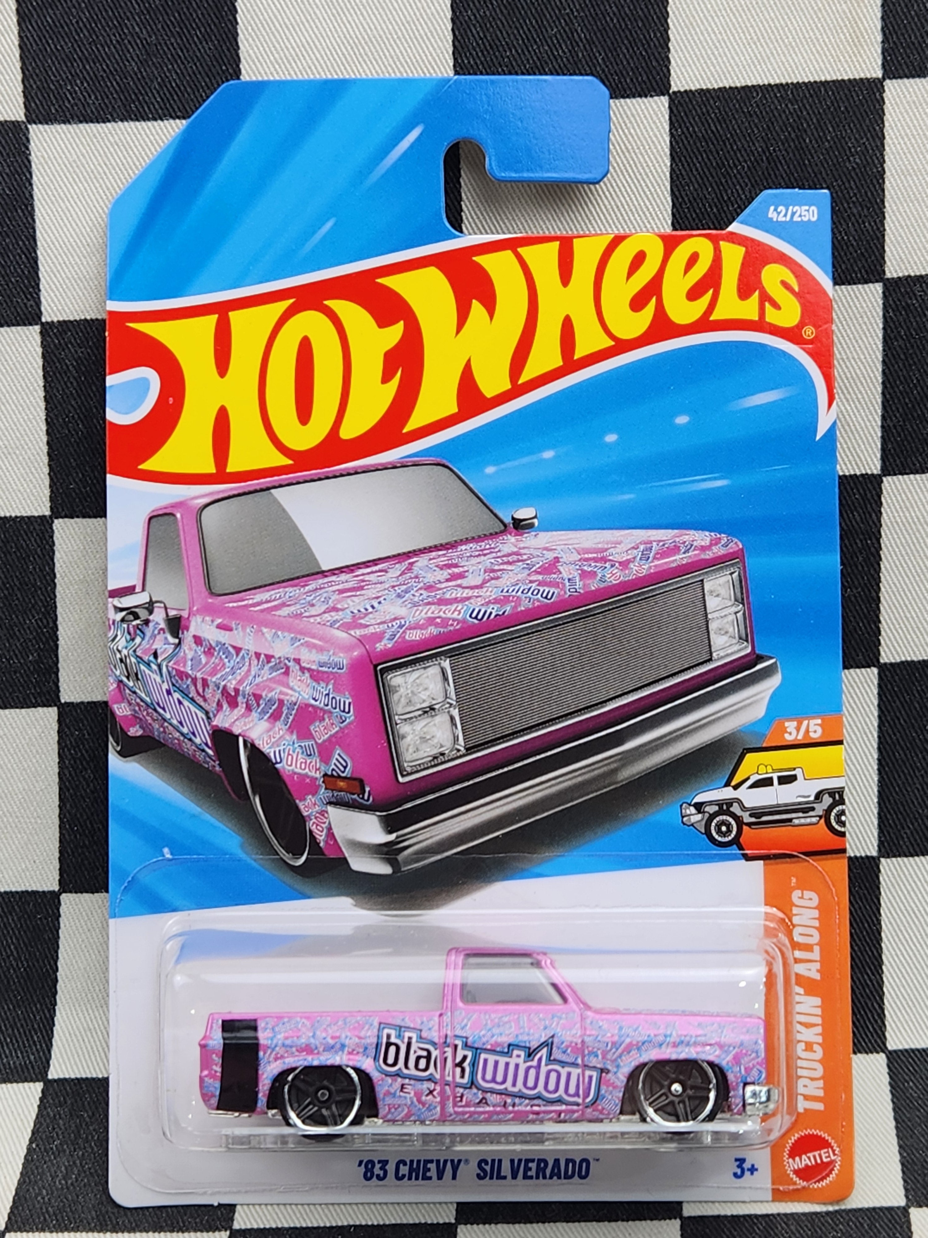 Hot Wheels 2026 Truckin Along 83 Chevy Silverado Black Widow Pink