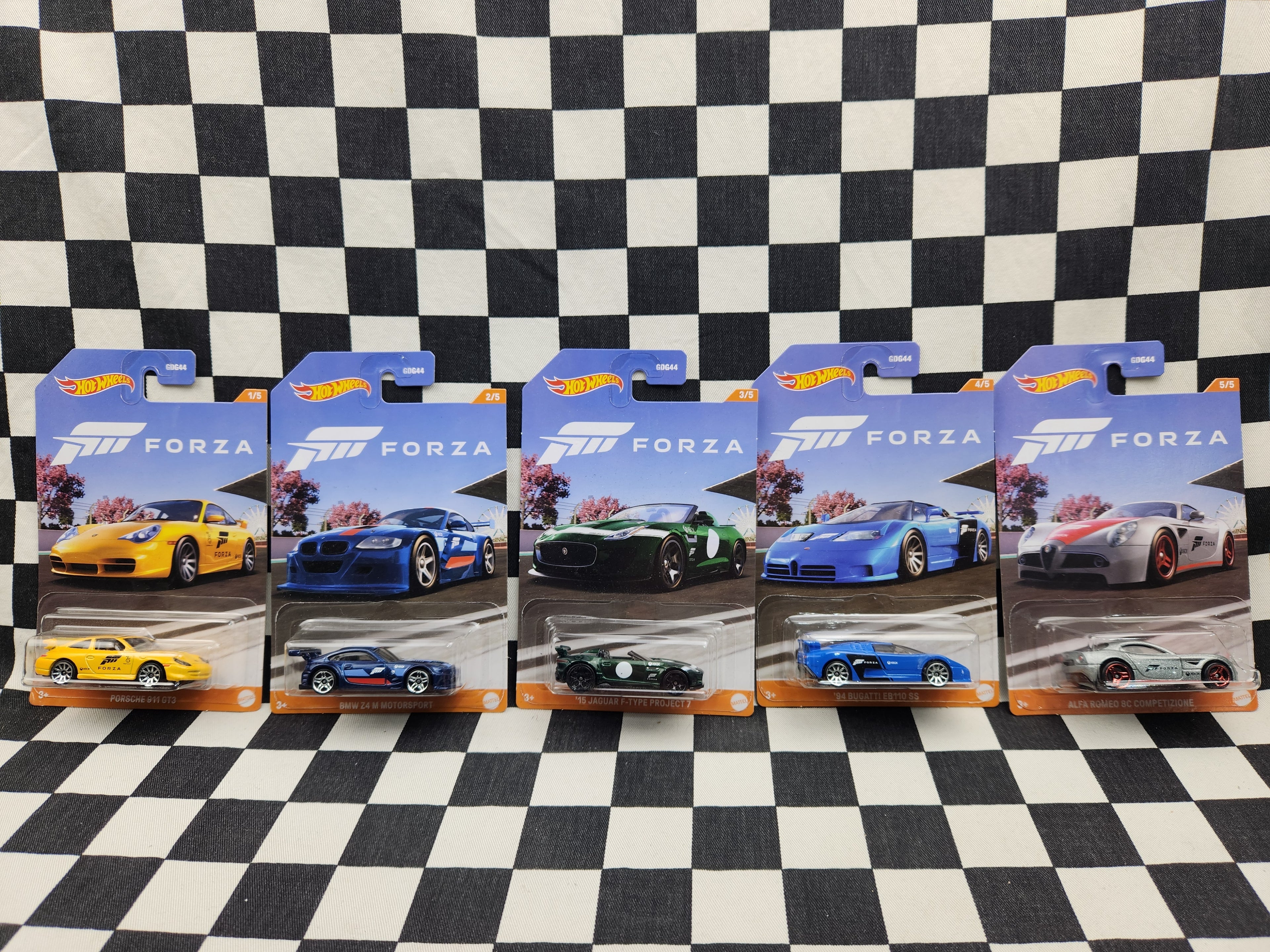 Hot Wheels Forza Set of 5 Cars Porsche 911 GT3 BMW Z4 Bugatti Alfa Romeo Jaguar F Type