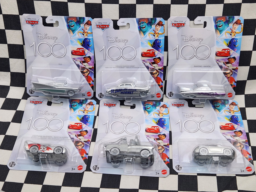 Disney Cars 100 Years Full Set 6 Cars Mater McQueen Flo Hudson Hornet Sally Ramone