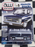 Auto World Muscle Trucks 1985 Chevy Silverado 10 Fleetside Dark Blue/White