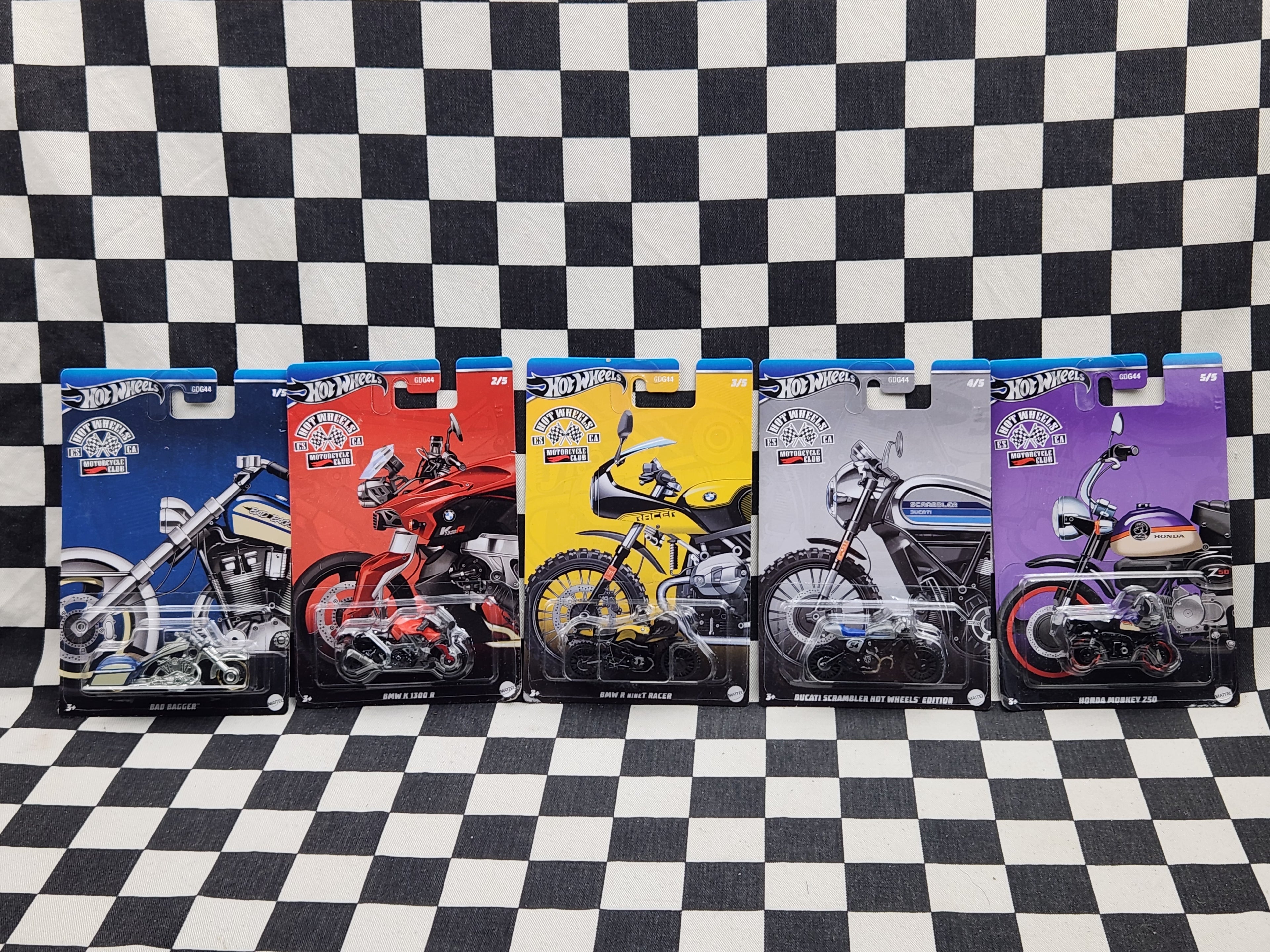 Hot Wheels Motorcycle Club Full Set of 5 BMW Honda Ducati Bad Bagger Harley