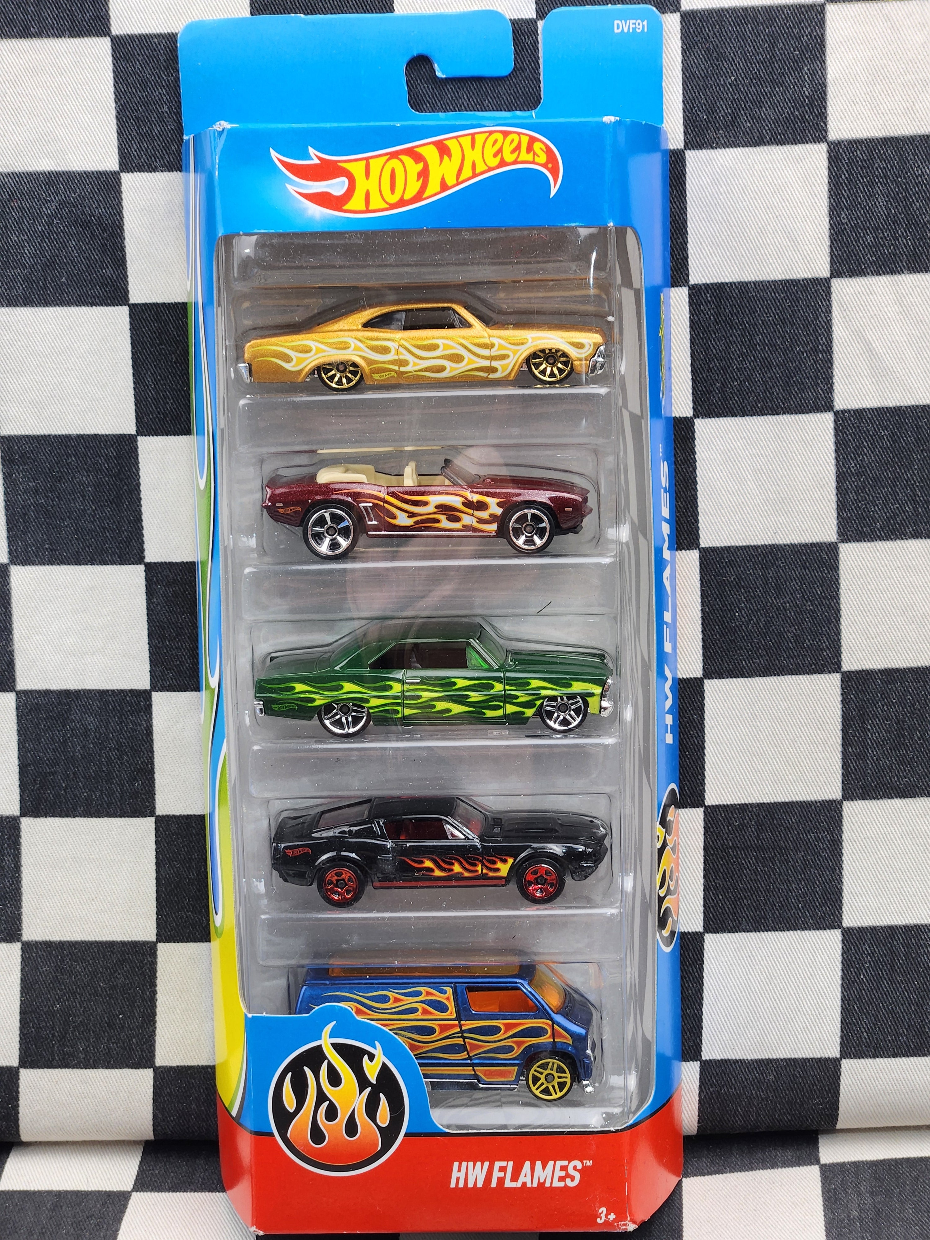 Hot Wheels 2016 Flames 5 Pack Exclusive Cars Dodge Mustang Chev Nova Camaro Impala