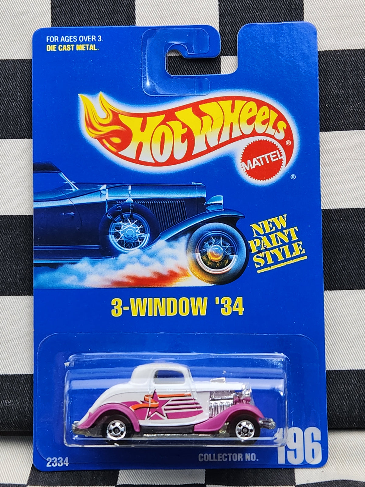 Hot Wheels 1991 Blue Card #196 3 Window 34 Ford Coupe Hot Rod