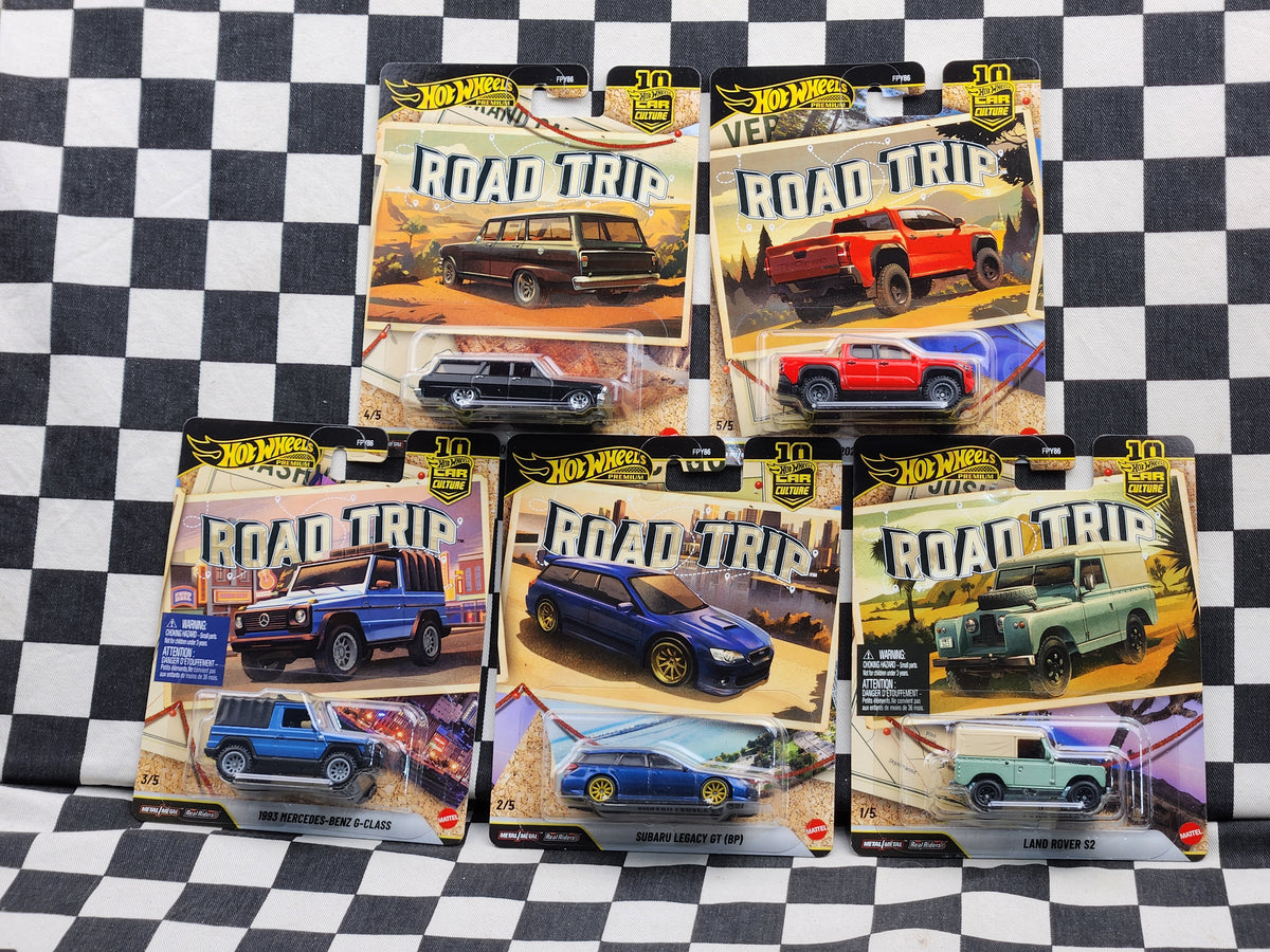 Hot Wheels Premium Road Trip Full Set 5 Cars Land Rover Subaru Legacy Chevy Nova Toyota Tacoma Mercedes G Class