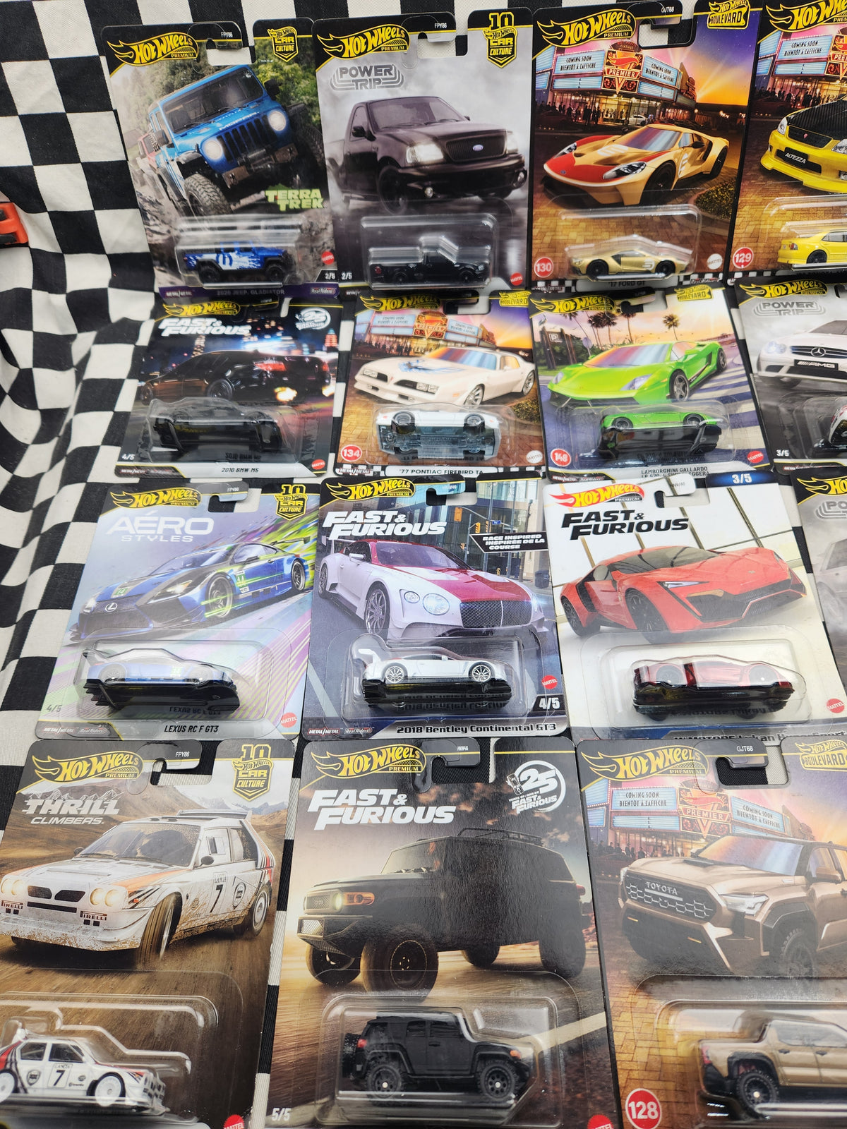 Hot Wheels Premium MEGA CLEARANCE BUNDLE #3 20 Cars  20 Rubber Tyre metal Chassis Premium range cars