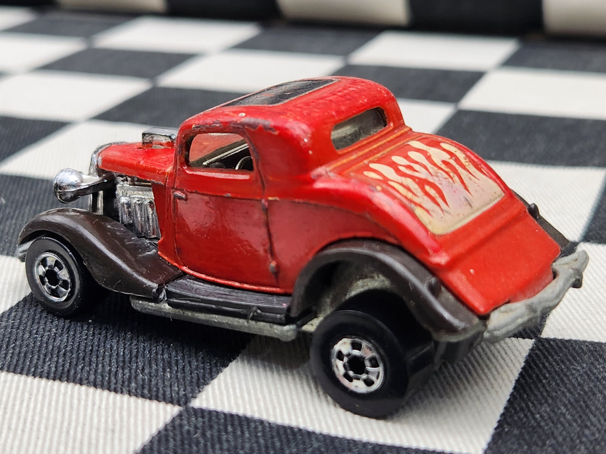 Vintage Loose Hot Wheels 34 Ford 3 Window Coupe Hot Rod HI Raker Blackwalls Dark Brown Guard Variant