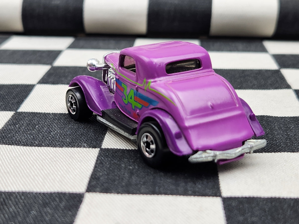 Vintage Loose Hot Wheels 34 Ford 3 Window Coupe Hot Rod Purple/Pink