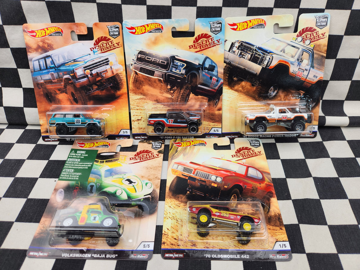 Hot Wheels Premium Desert rally Set of 5 VW Baja Bug Dodge F150 Raptor Jeep Oldsmobile