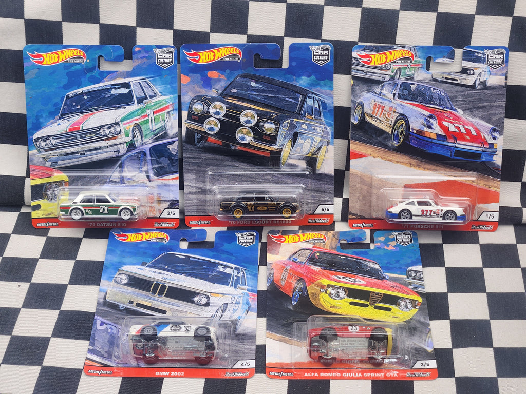 Hot Wheels Premium Door Slammers Set of 5 Ford Escort Datsun 510 Porsche 911 BMW 2002 Alfa Sprint GTA