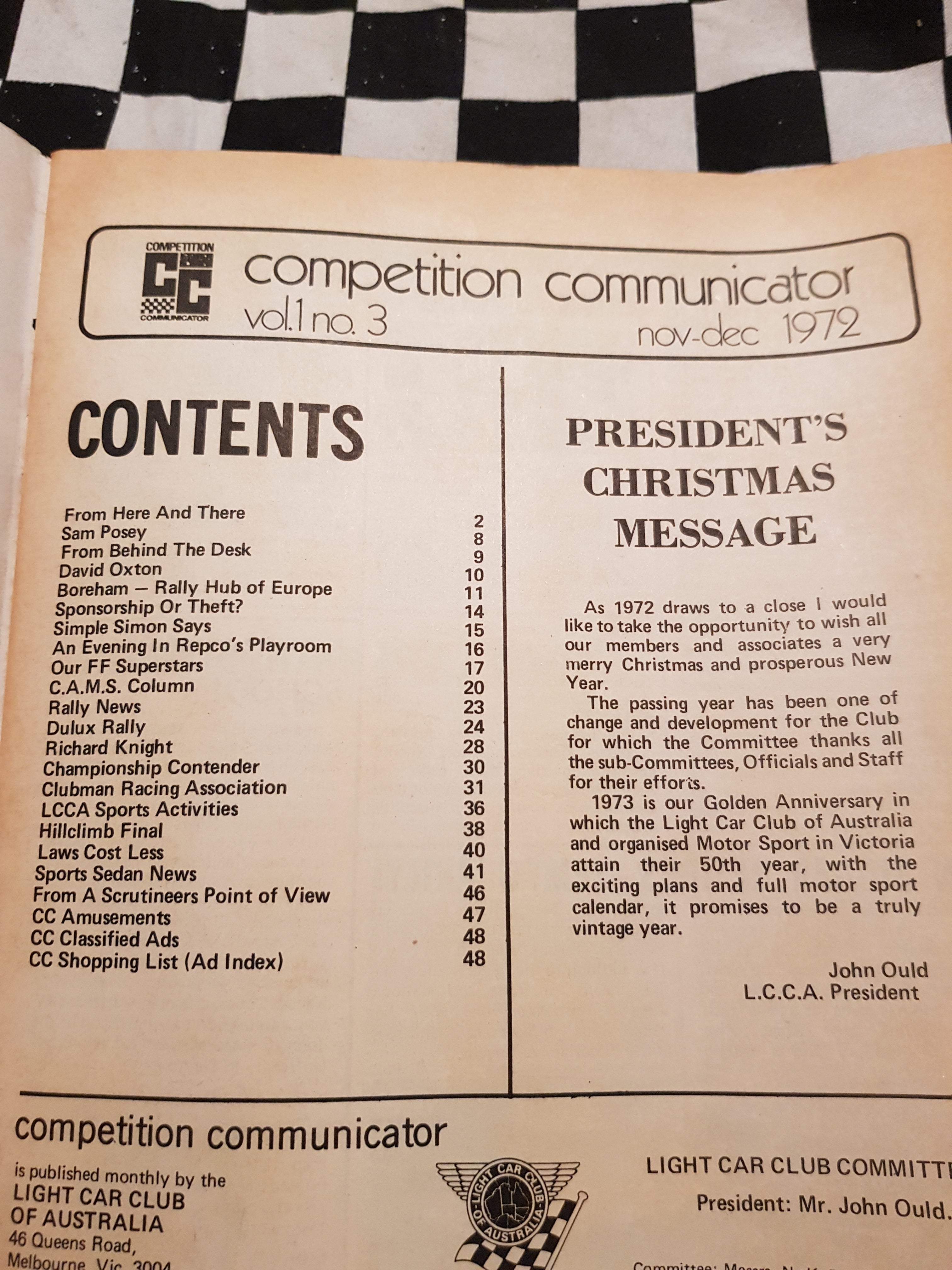 Competition Communicator Vol 1 #3 Nov Dec 1972 race programme