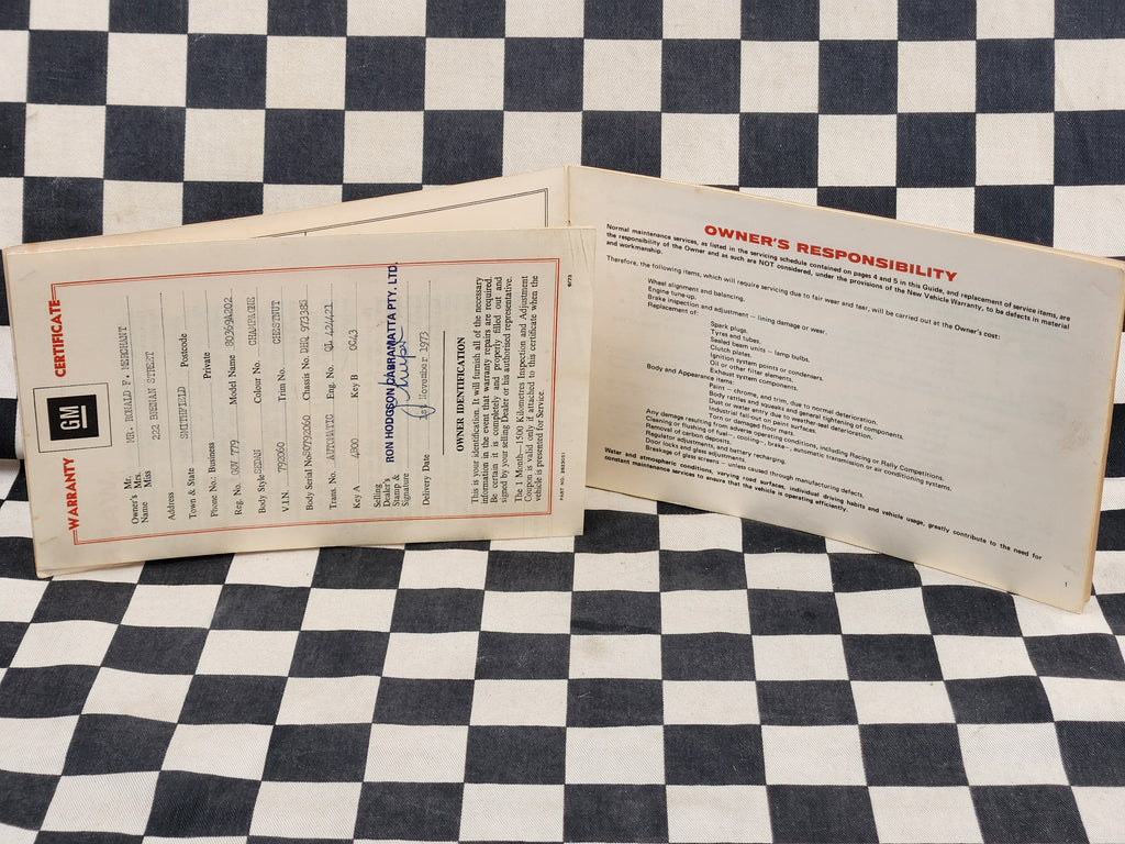 Original Holden HQ Series Maintenance Owner Guide