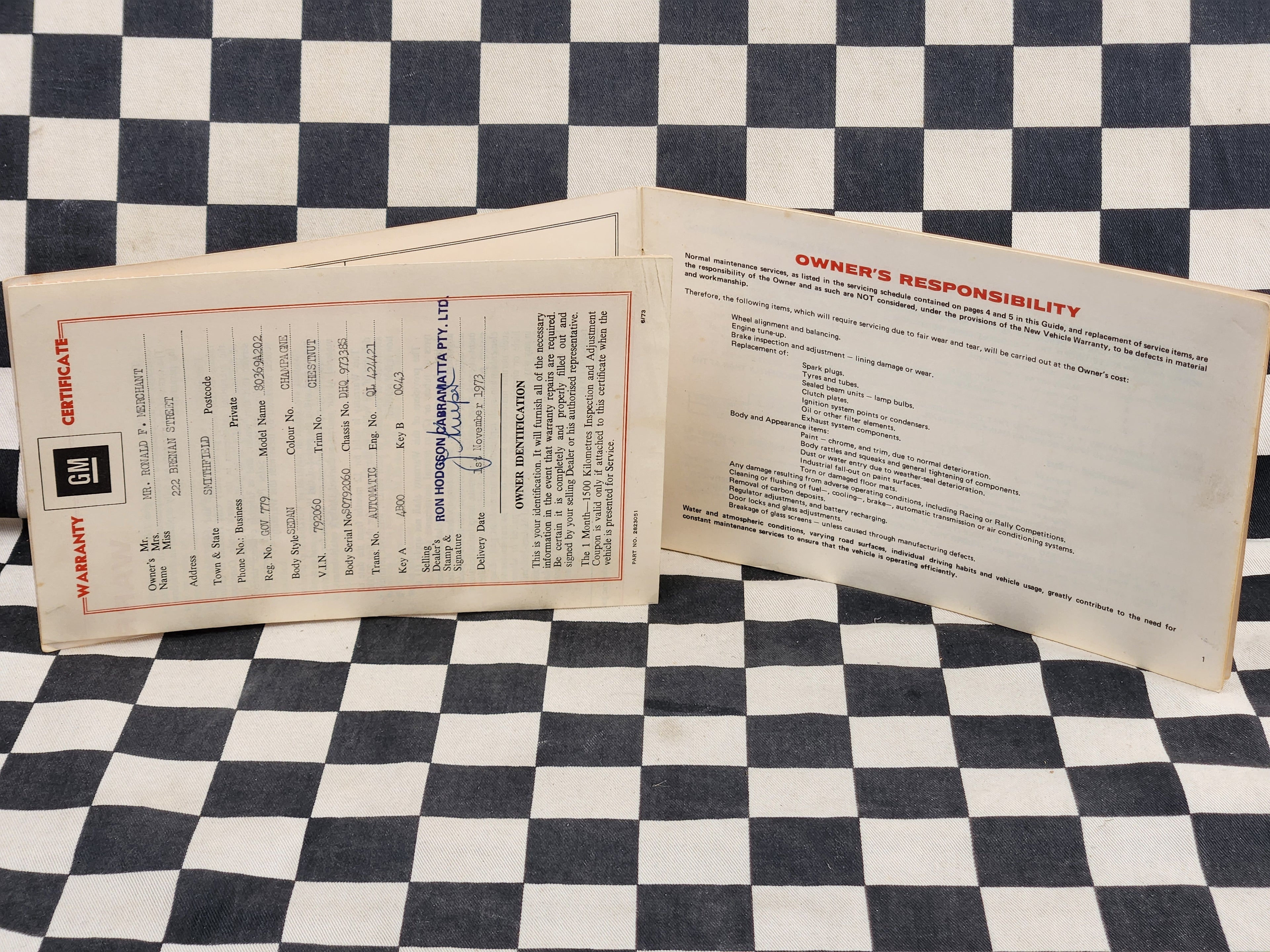 Original Holden HQ Series Maintenance Owner Guide