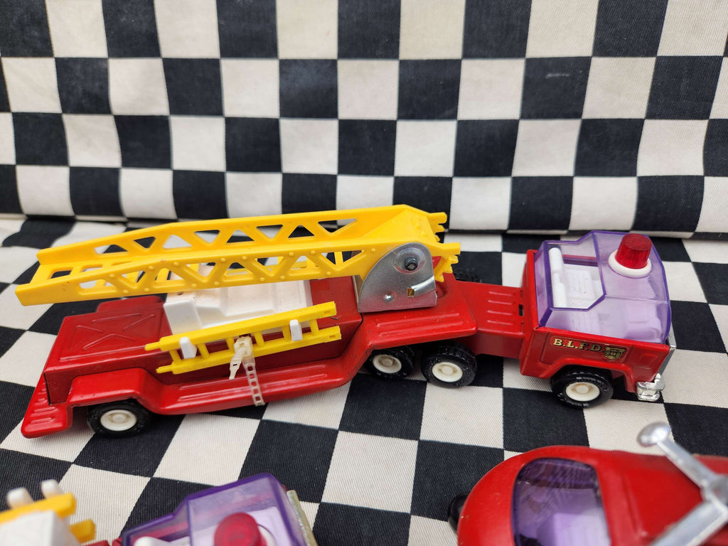 Vintage Buddy L Set Of Fire Rescue Tin Toys Trucks Helicopter Etc