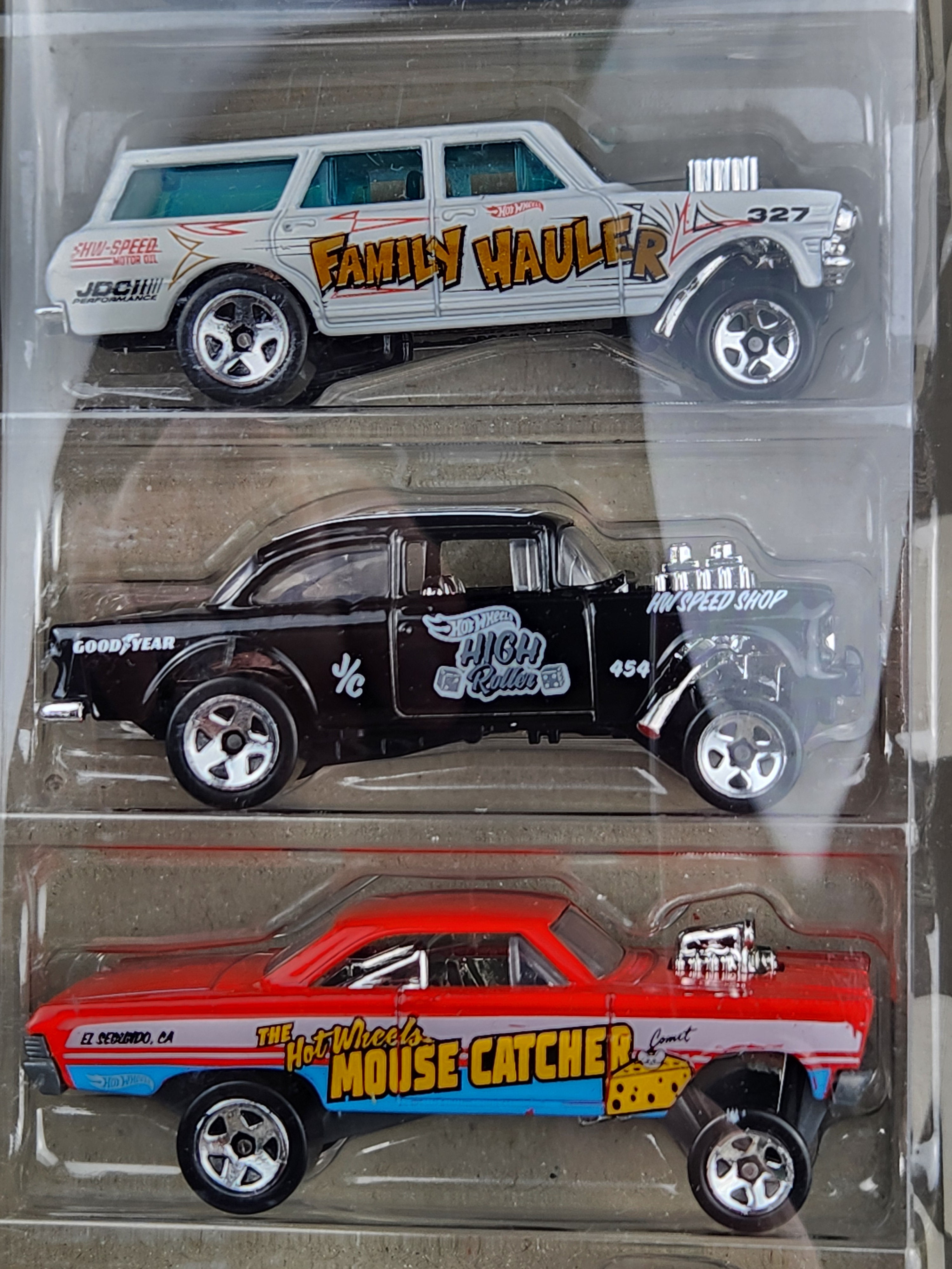 Hot Wheels Gassers 5 Pack 55 Chevy Bel Air 64 Nova Wagon 65 Mercury Comet
