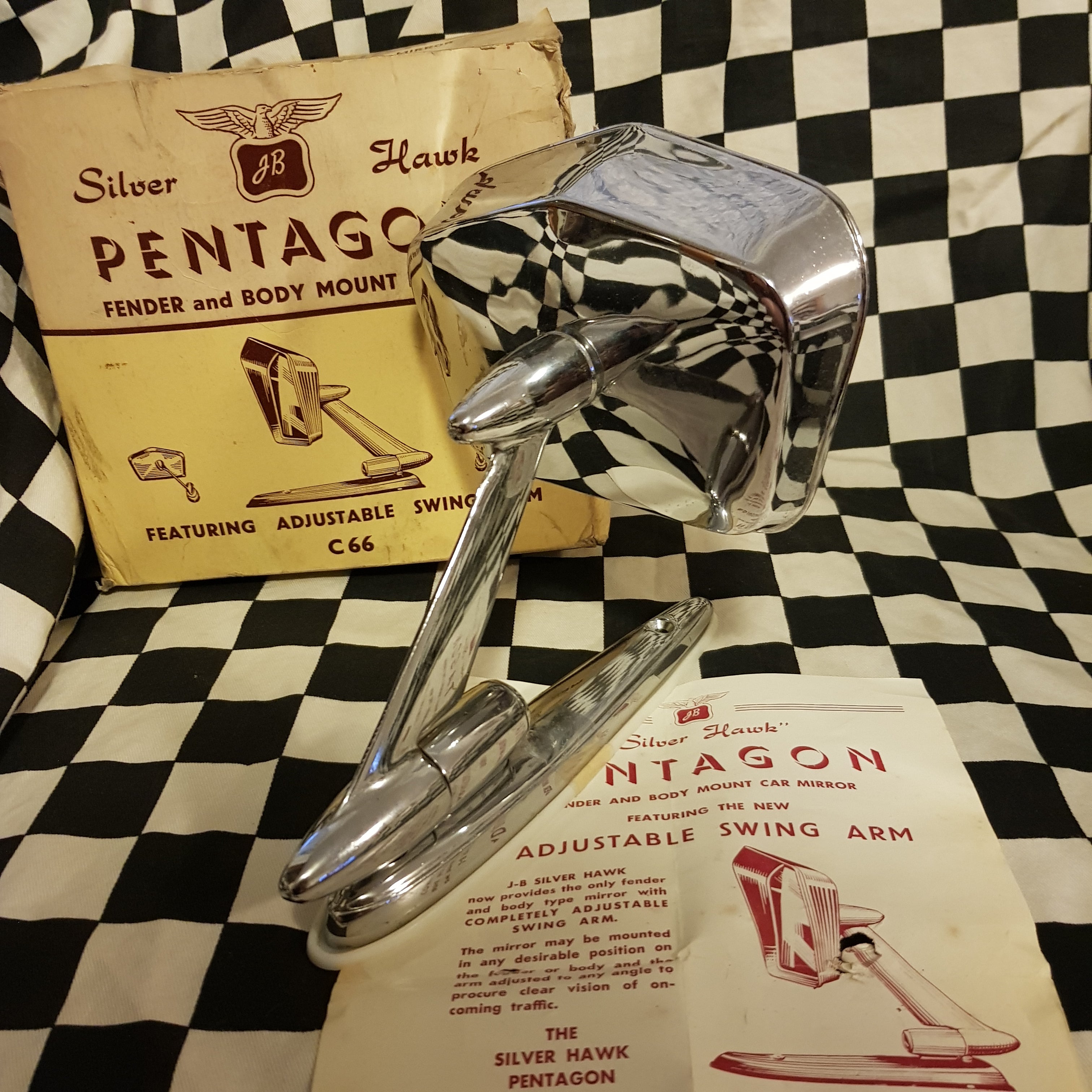 NOS Silver Hawk Pentagon Aftermarket Chrome Mirror
