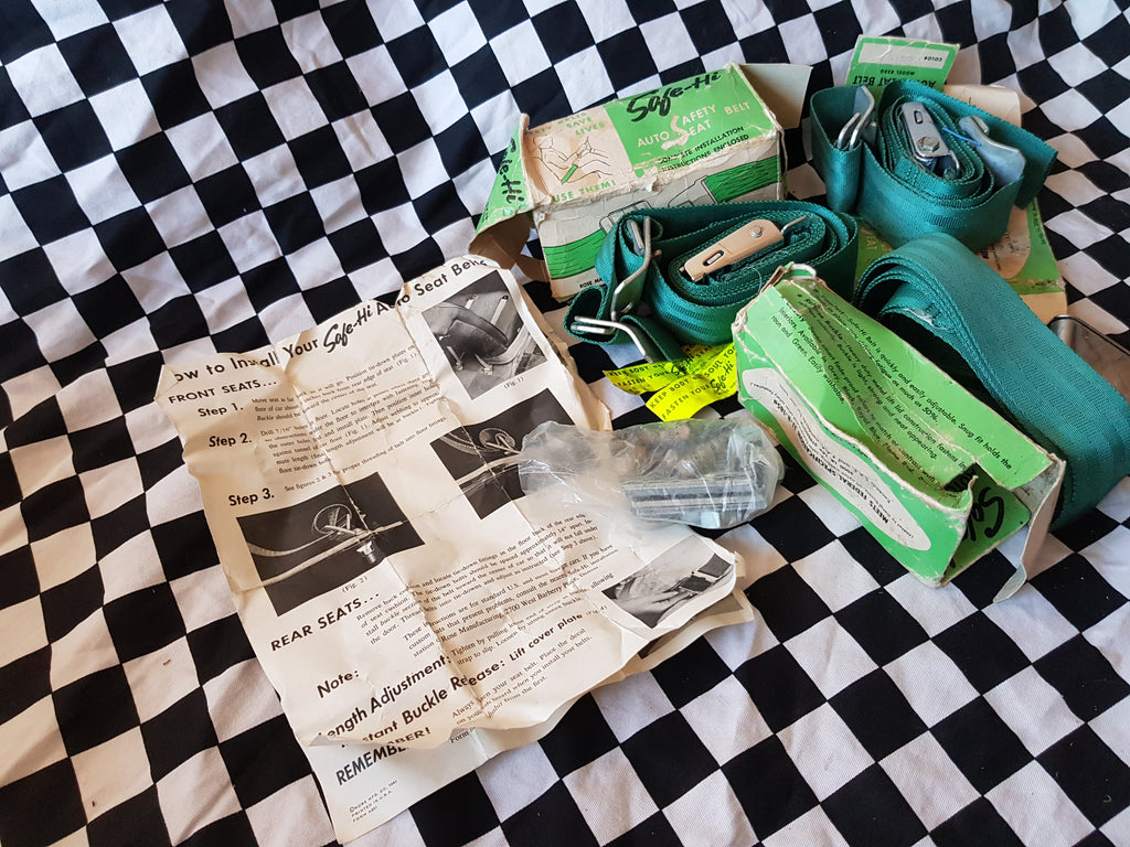 Rare NOS 1960's GREEN Seatbelt Set of 3