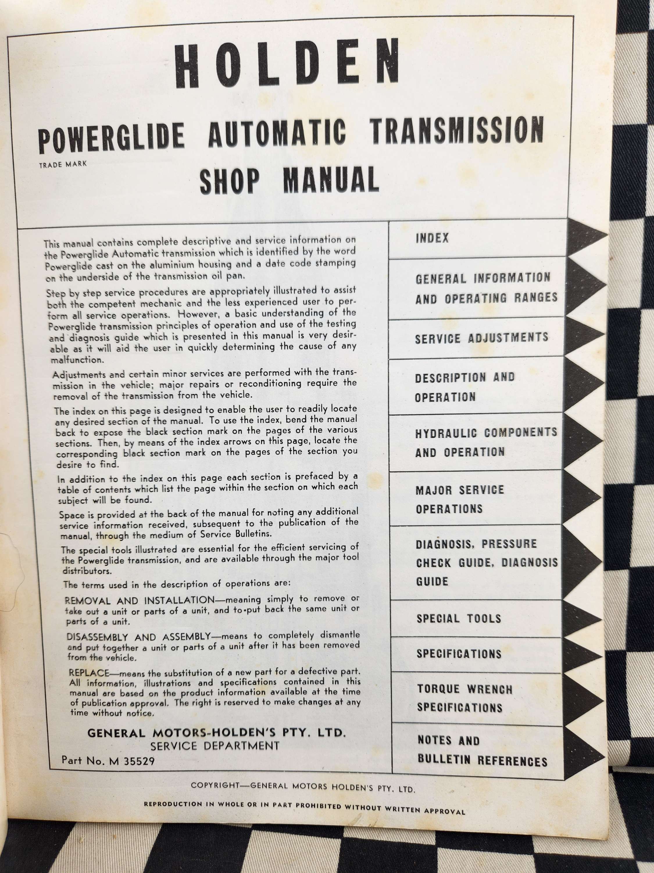 Genuine Holden HD Powerglide Automatic Transmission Workshop Manual