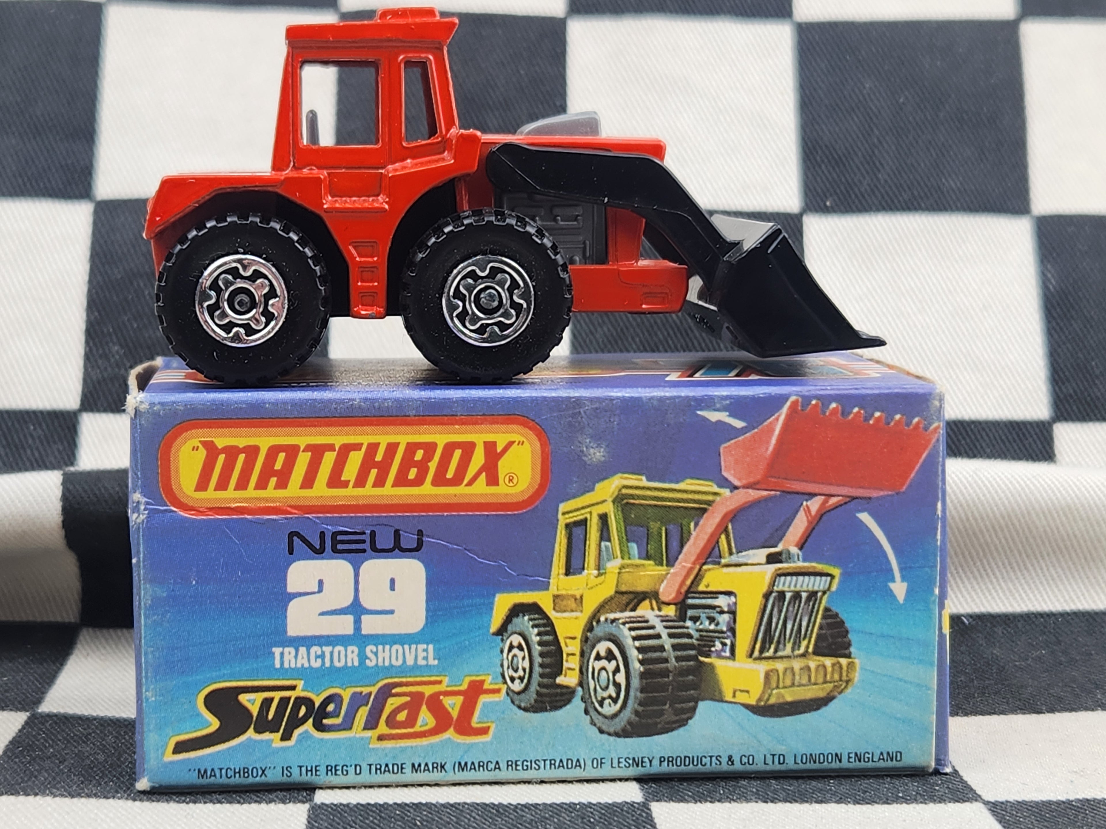 Vintage 1975 Matchbox Tractor Shovel Orange in Original Box