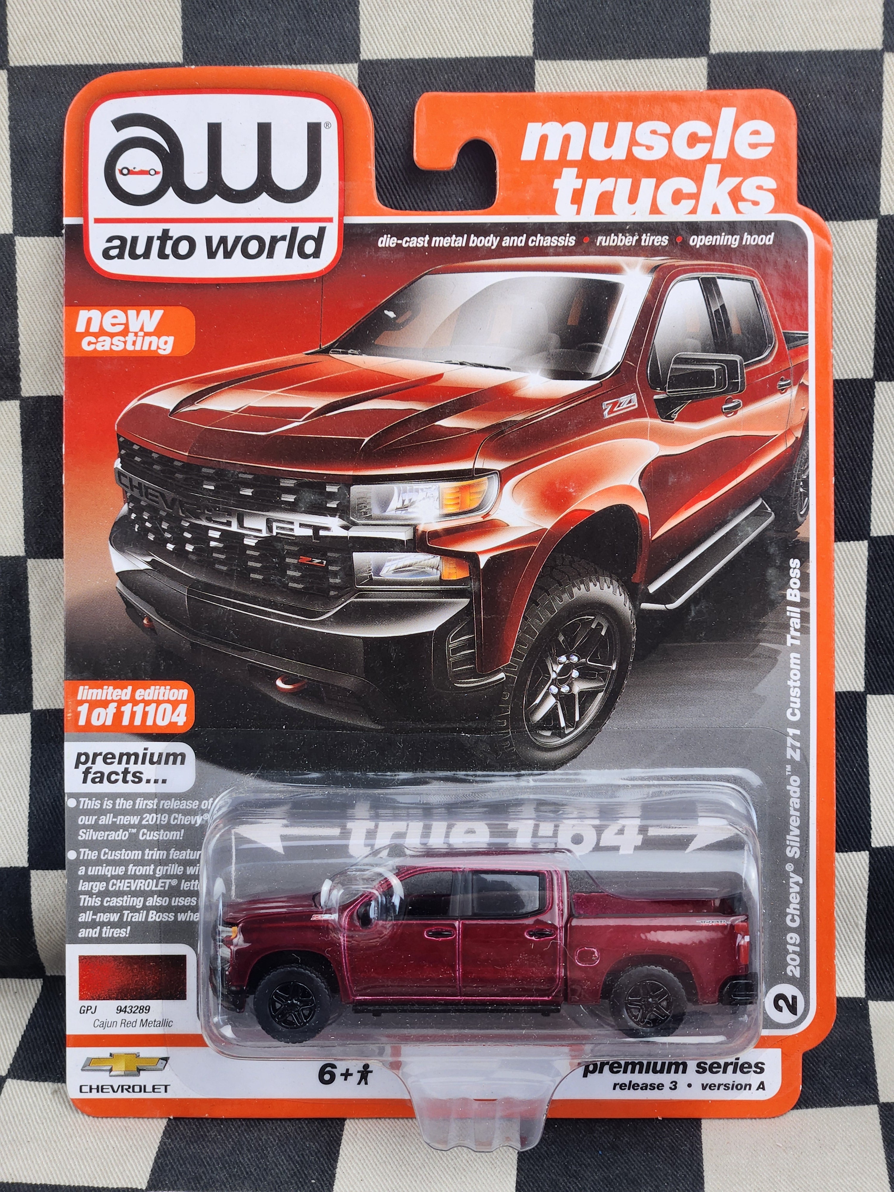 Auto World Muscle Trucks 2019 Chevy Silverado Z71 Custom Trail Boss Cajun Red M