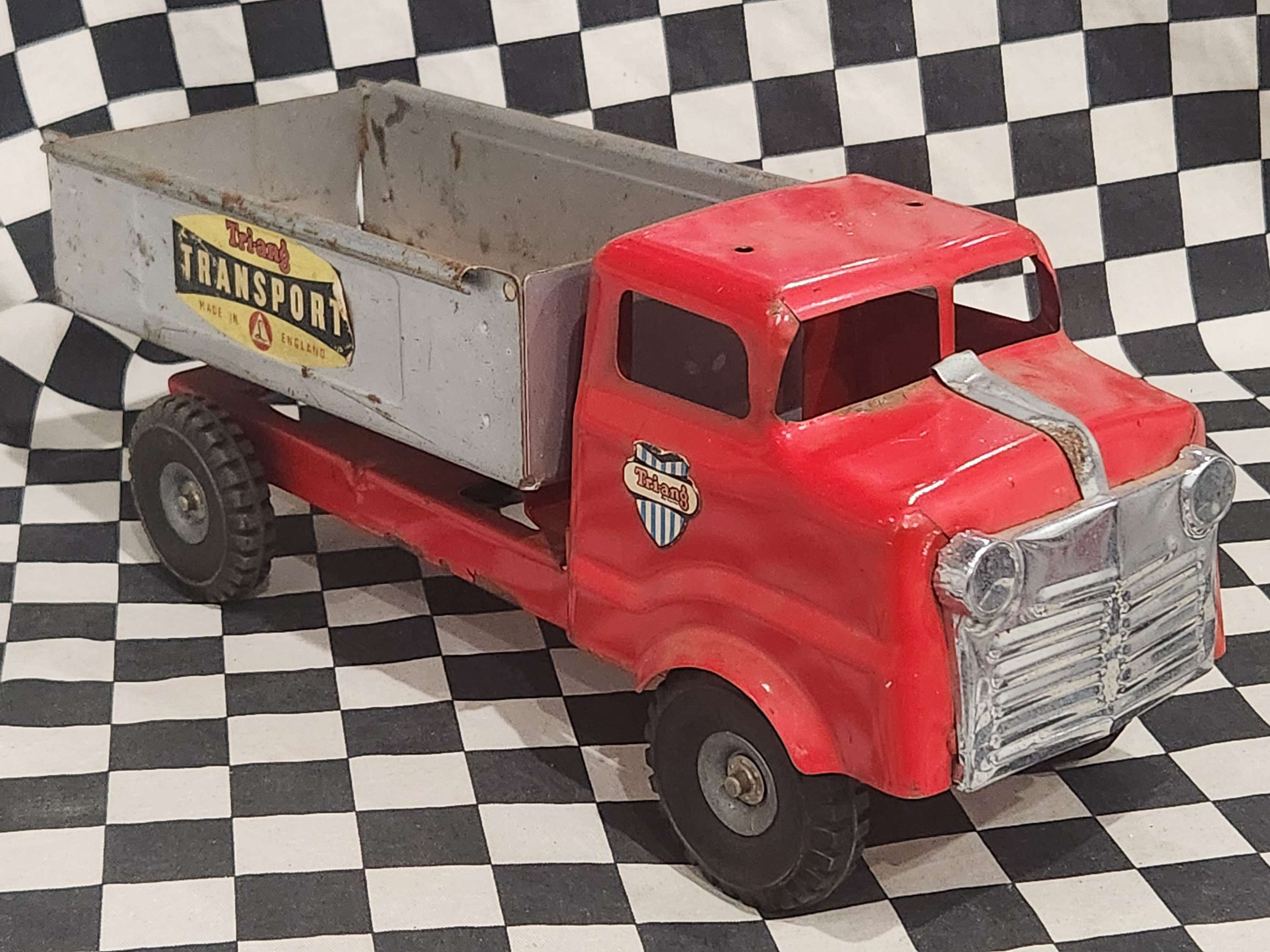 Vintage Tri-Ang Tin Toy Dump Truck Red