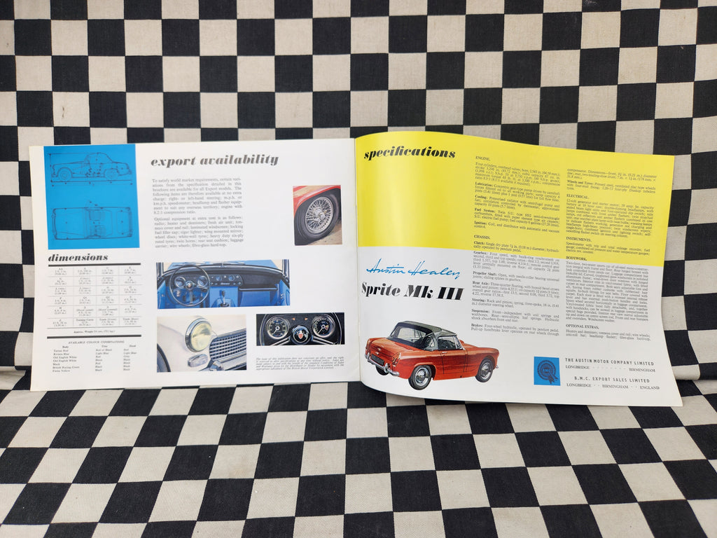 Austin Healey Sprite Mk3 Full Sales Brochure + Wire Wheels Option Brochure