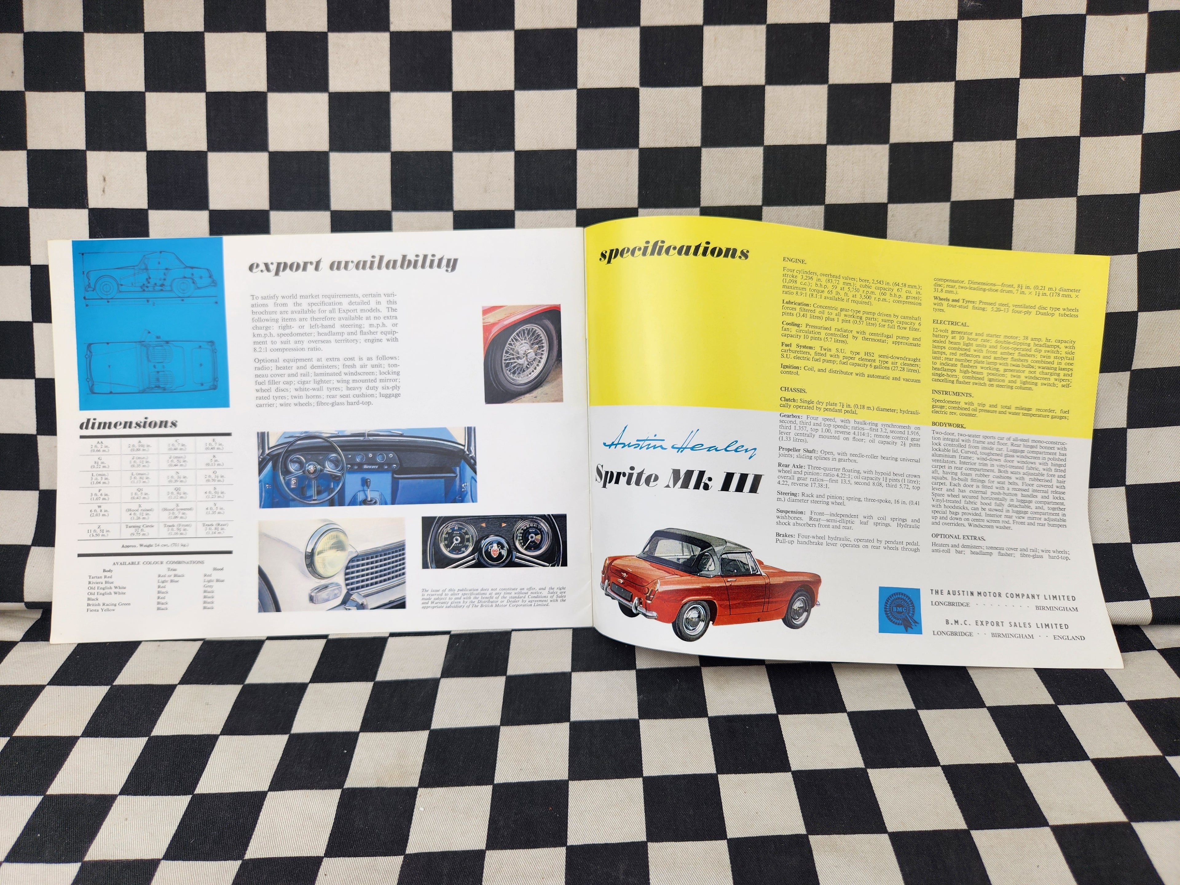 Austin Healey Sprite Mk3 Full Sales Brochure + Wire Wheels Option Brochure