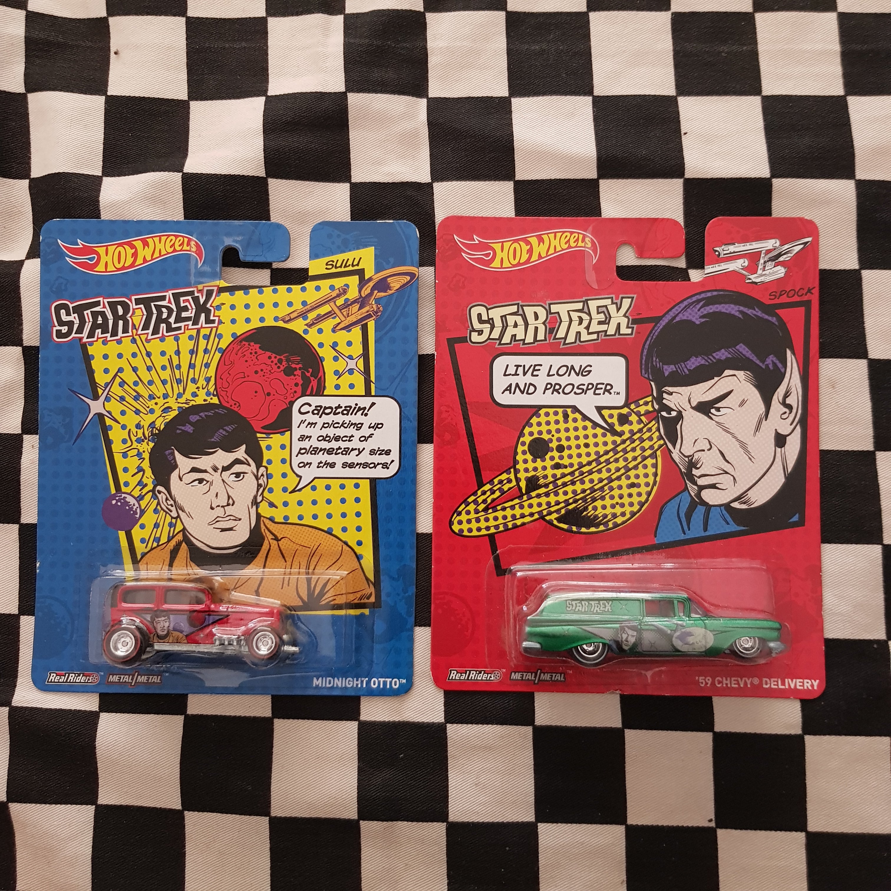 Hot Wheels Star Trek Spock 59 Chevy Delivery, Midnight Otto Hotrod Ford