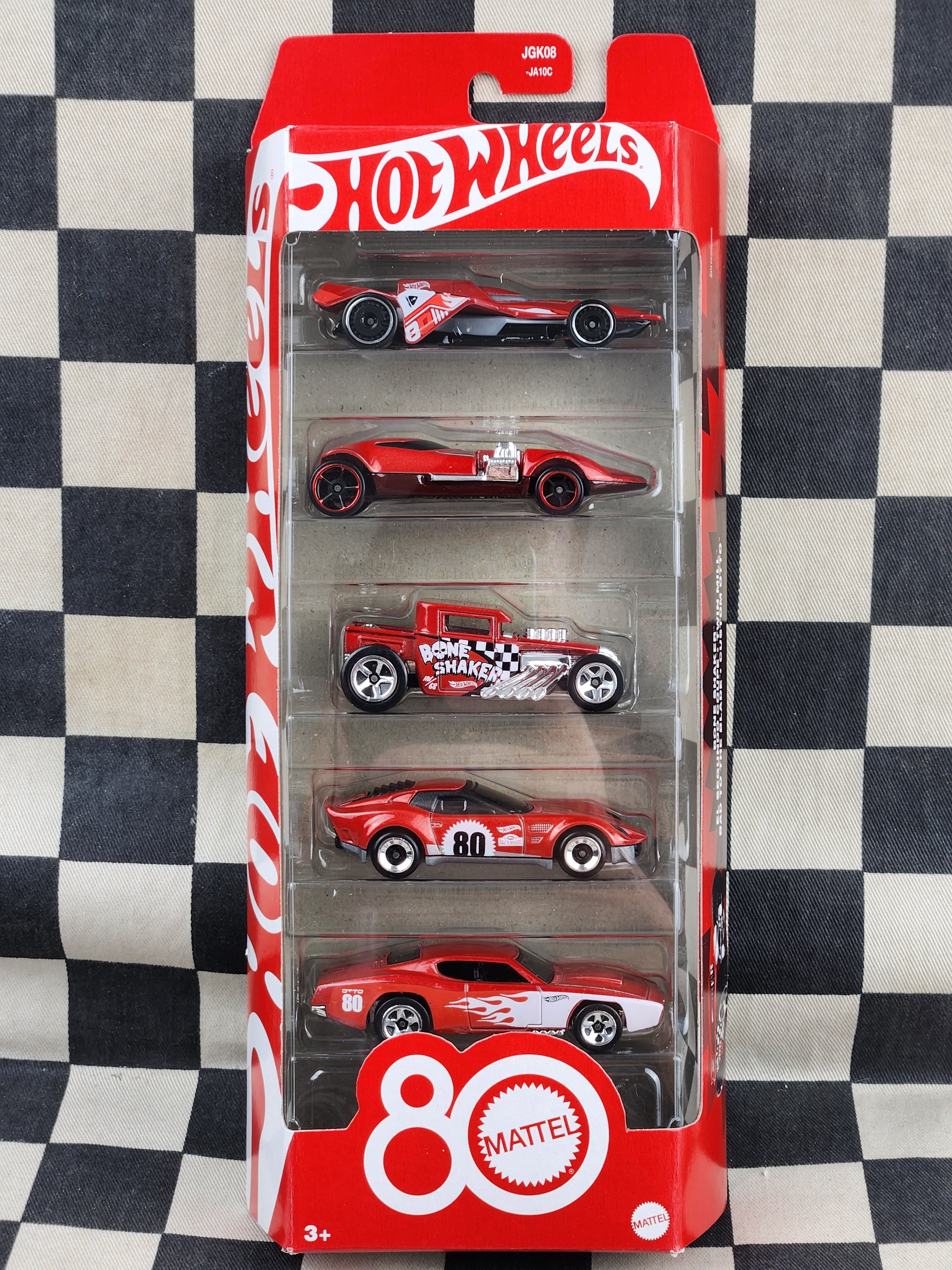 Hot Wheels Red Edition Mattel 80th Anniversary 5 pack Bone Shaker + More