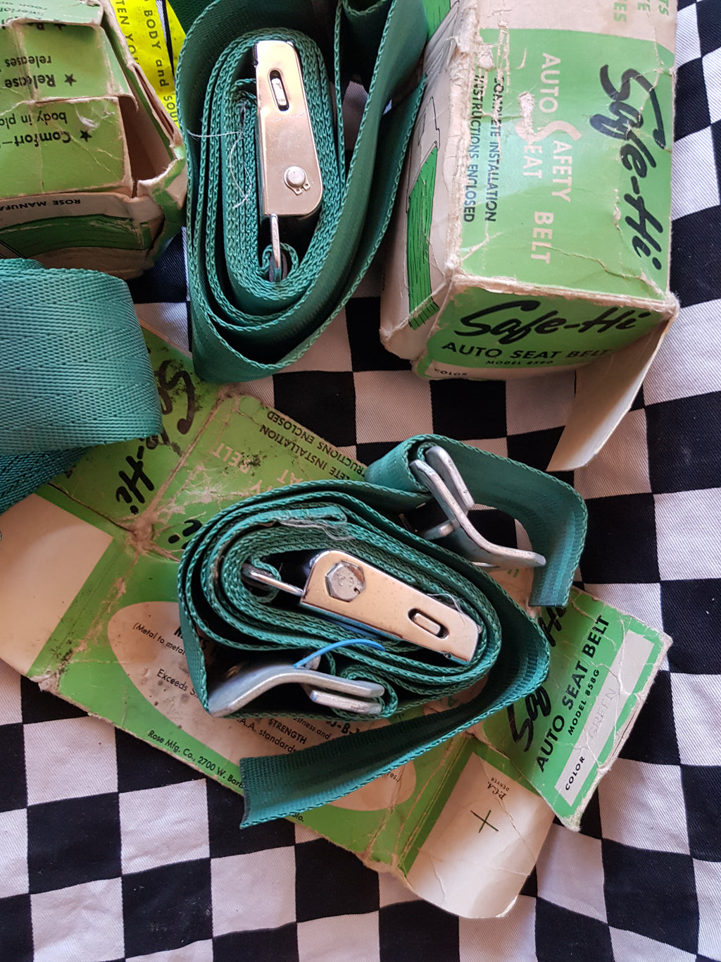 Rare NOS 1960's GREEN Seatbelt Set of 3
