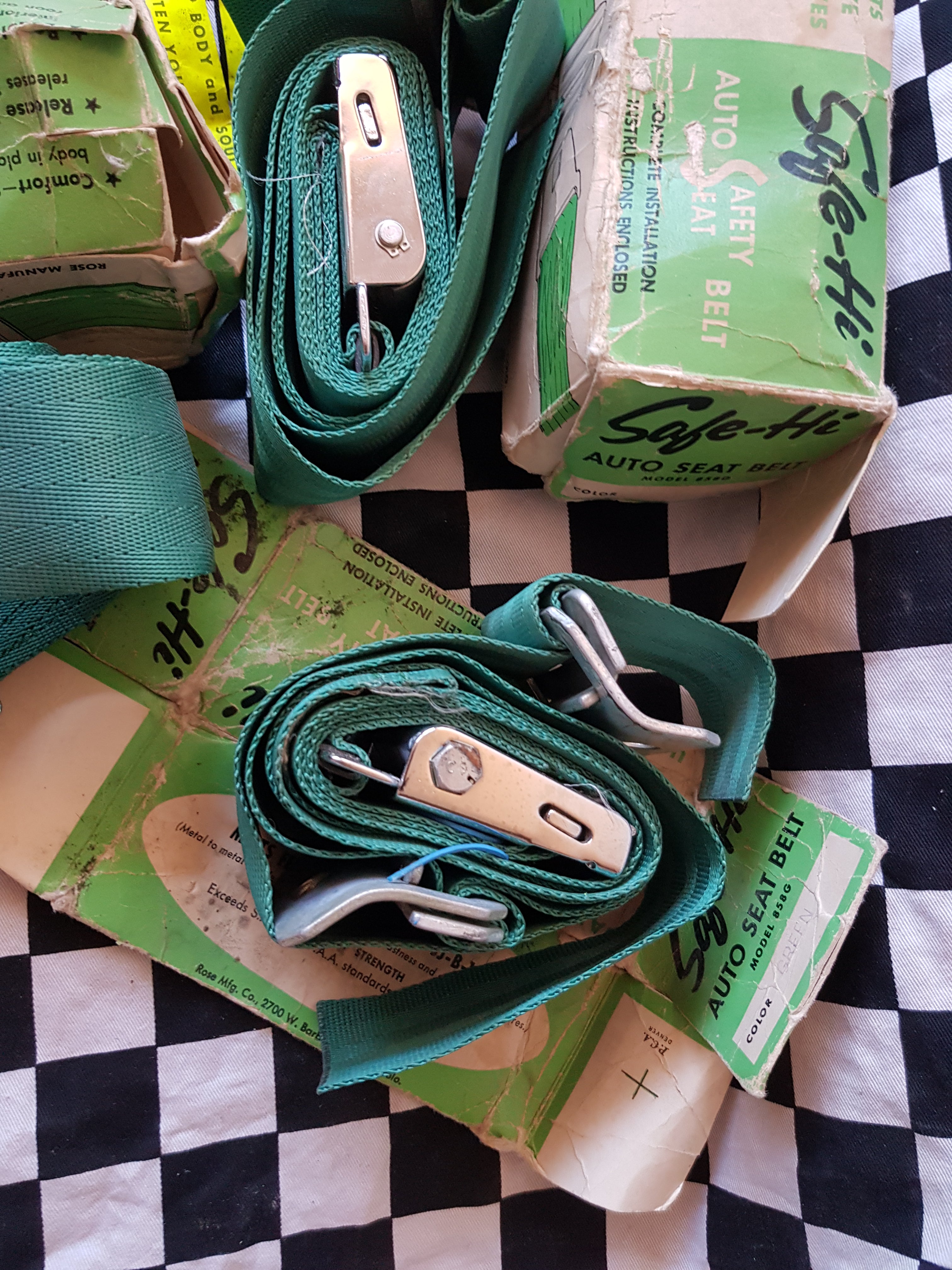 Rare NOS 1960's GREEN Seatbelt Set of 3