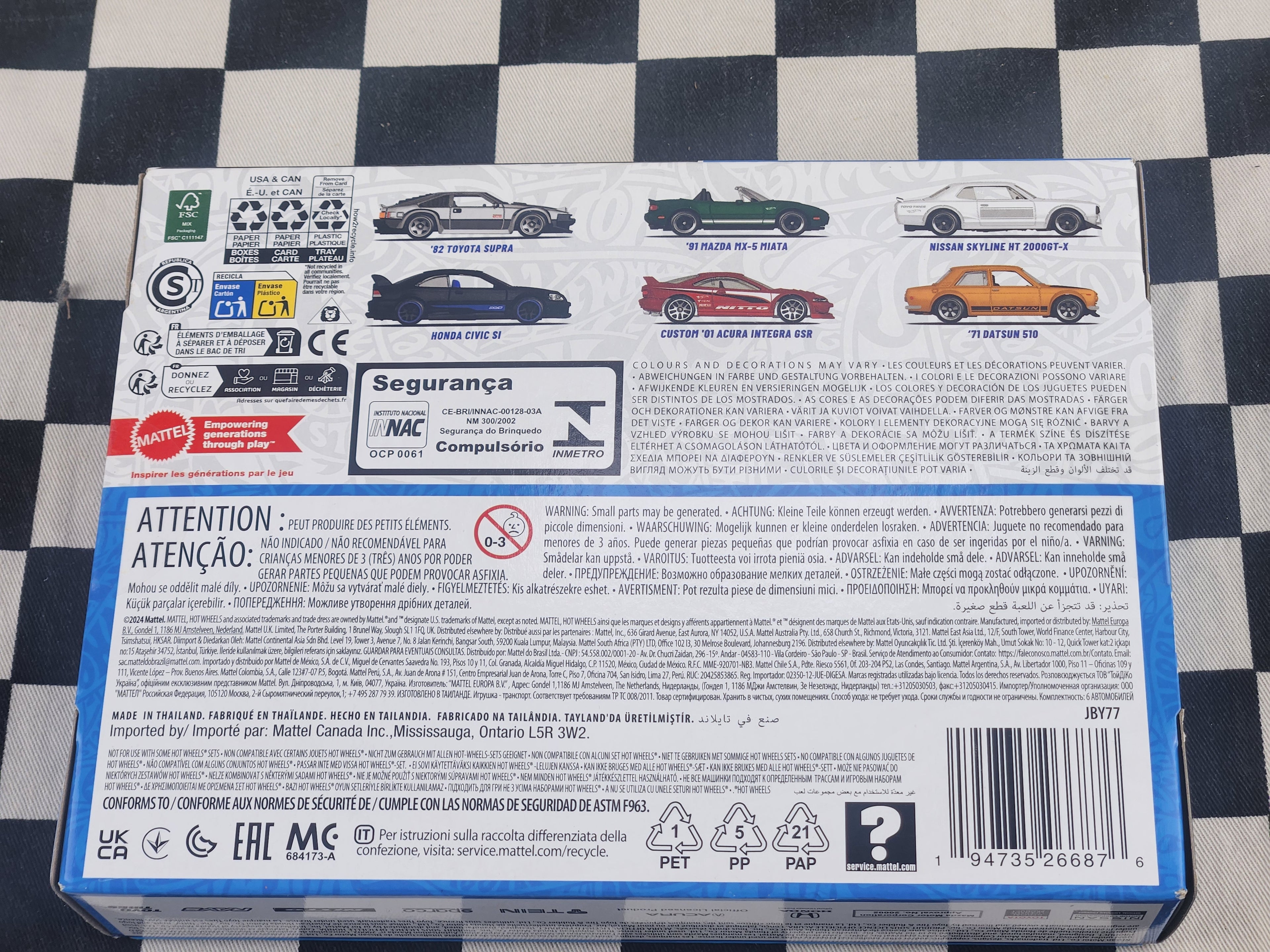 Hot Wheels JDM 6 Pack Skyline 2000GT-X Civic Datsun 510 Integra GSR MX5 Supra