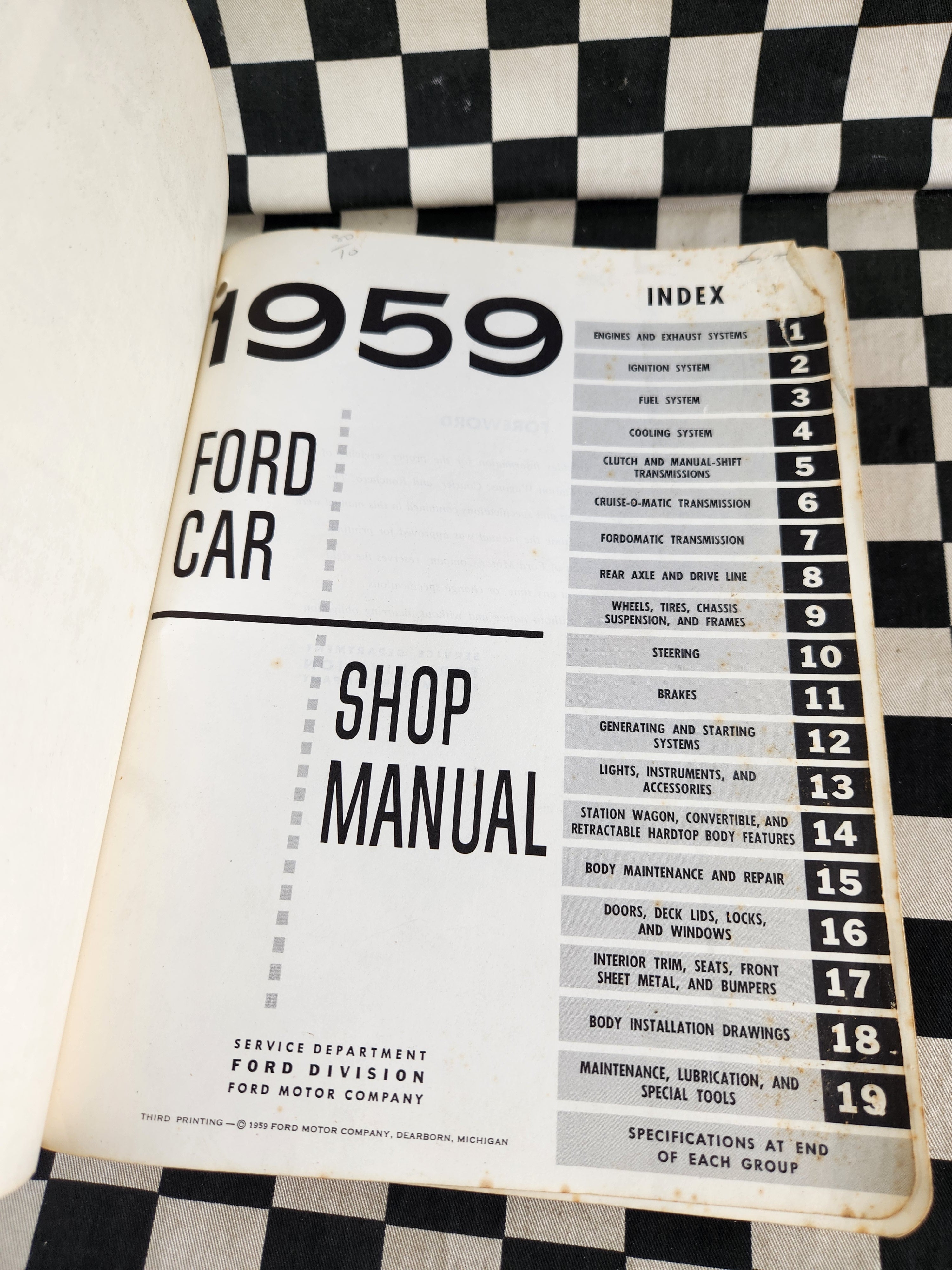 Genuine 1959 Ford Workshop Manual Passenger Car Tank Fairlane Ranchwagon