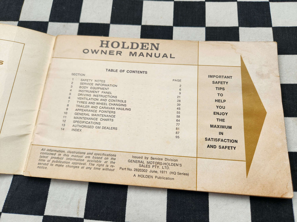Genuine Holden HQ Owners Glovebox Manual June 1971 Print