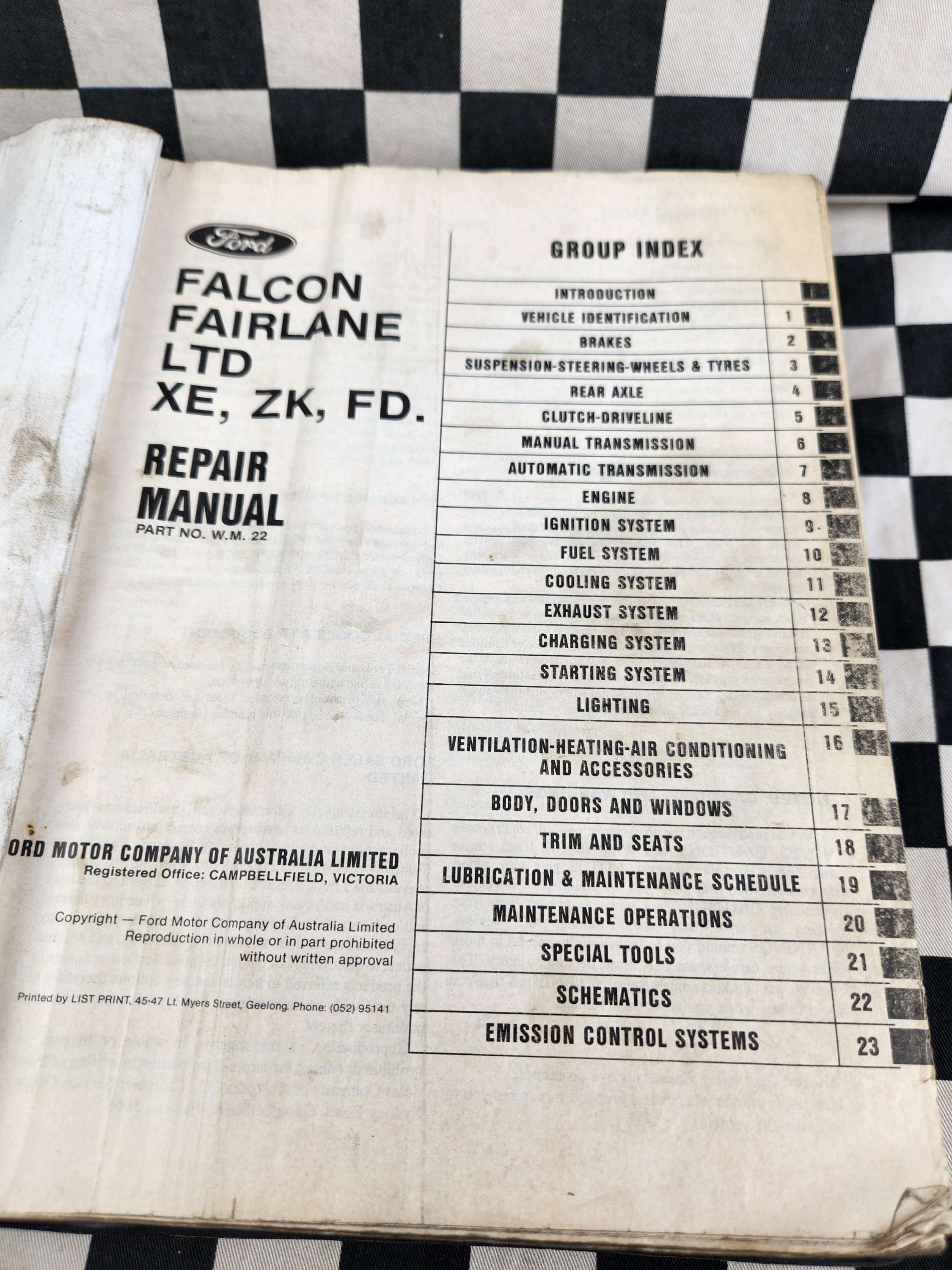 Genuine Ford Factory XE Falcon ZK Fairlane FD LTD V8 & 6cyl Workshop Manual