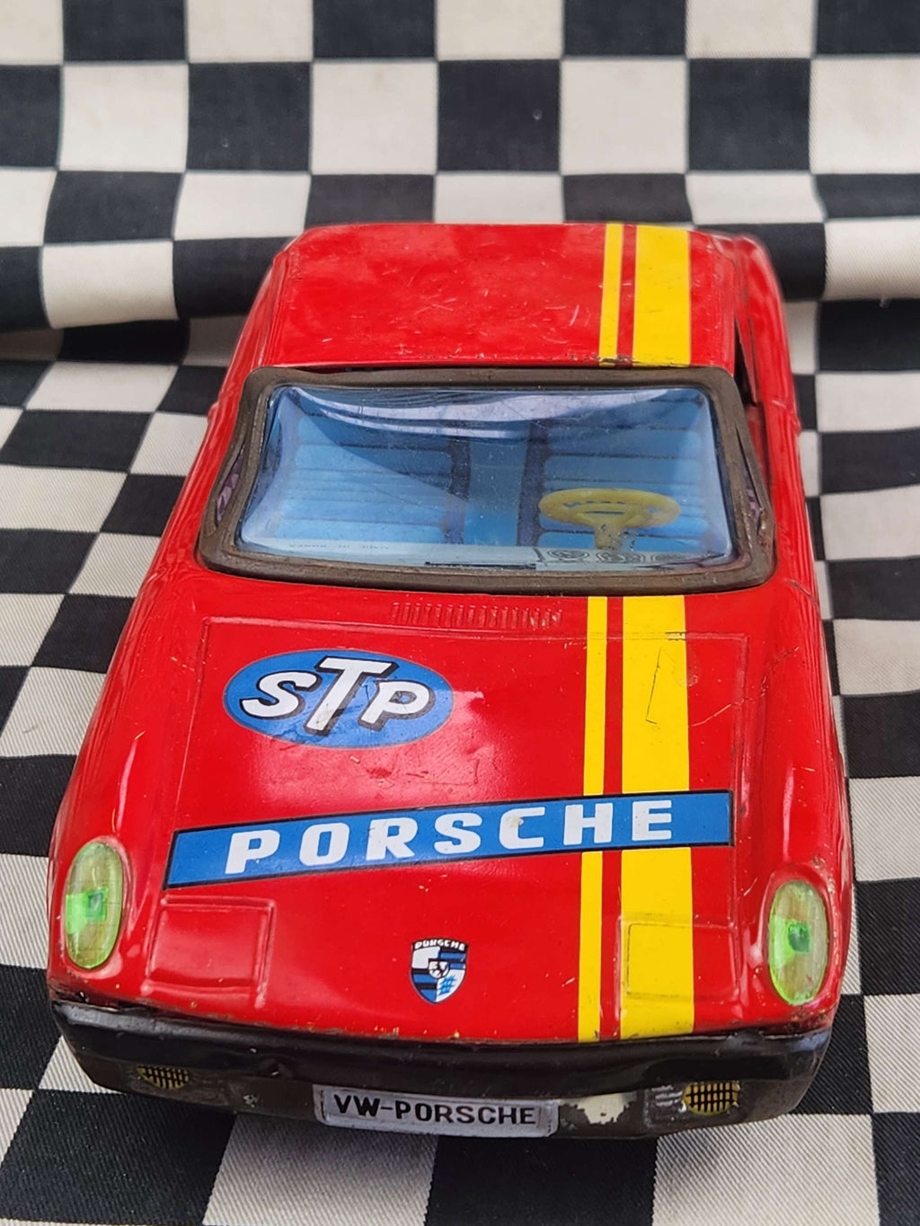 Vintage Tin Porsche 914 Friction Car ASAHI Made in Korea Aprox 1/18