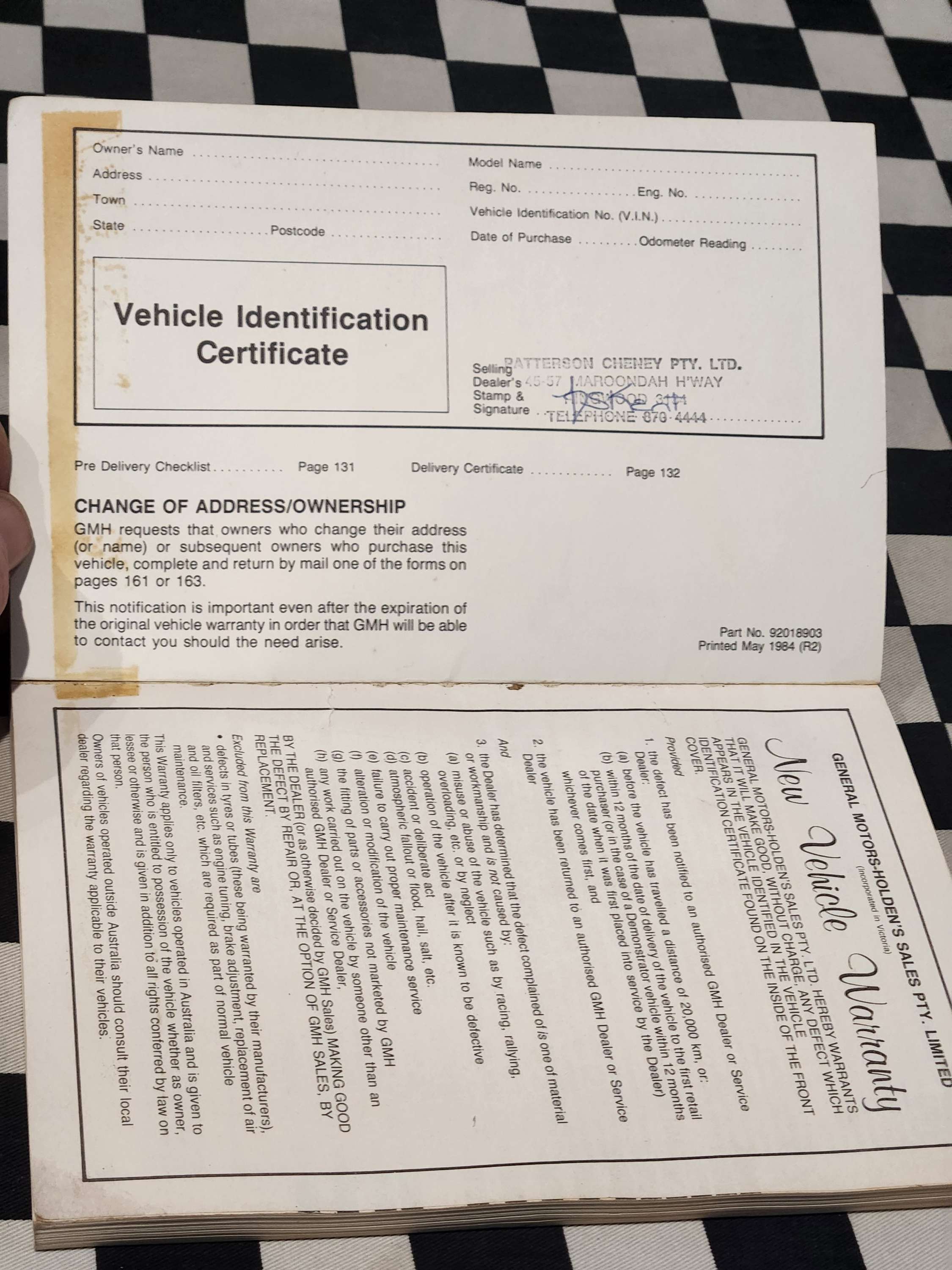 Holden VK Commodore Berlina Calais Owners Handbook NO VEHICLE DETAILS