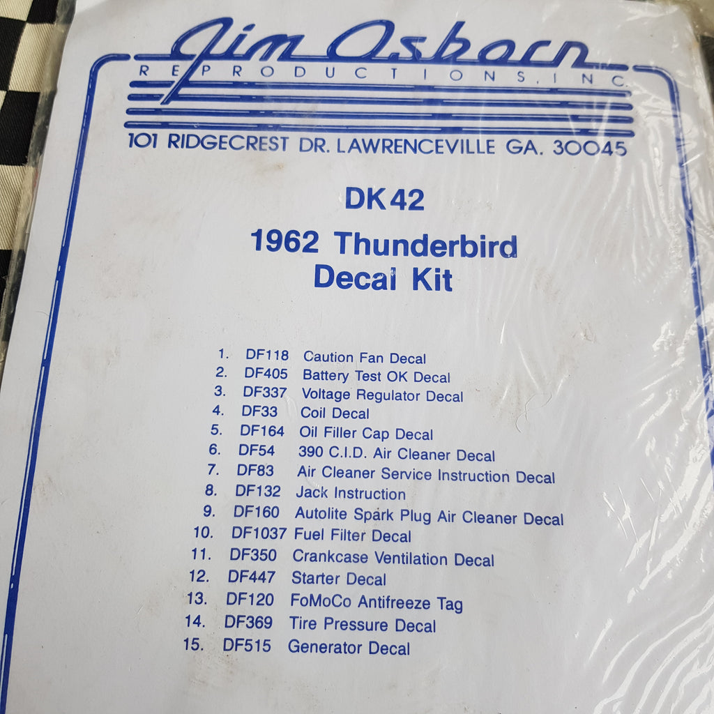 1962 Ford Thunderbird 390FE Decal Kit