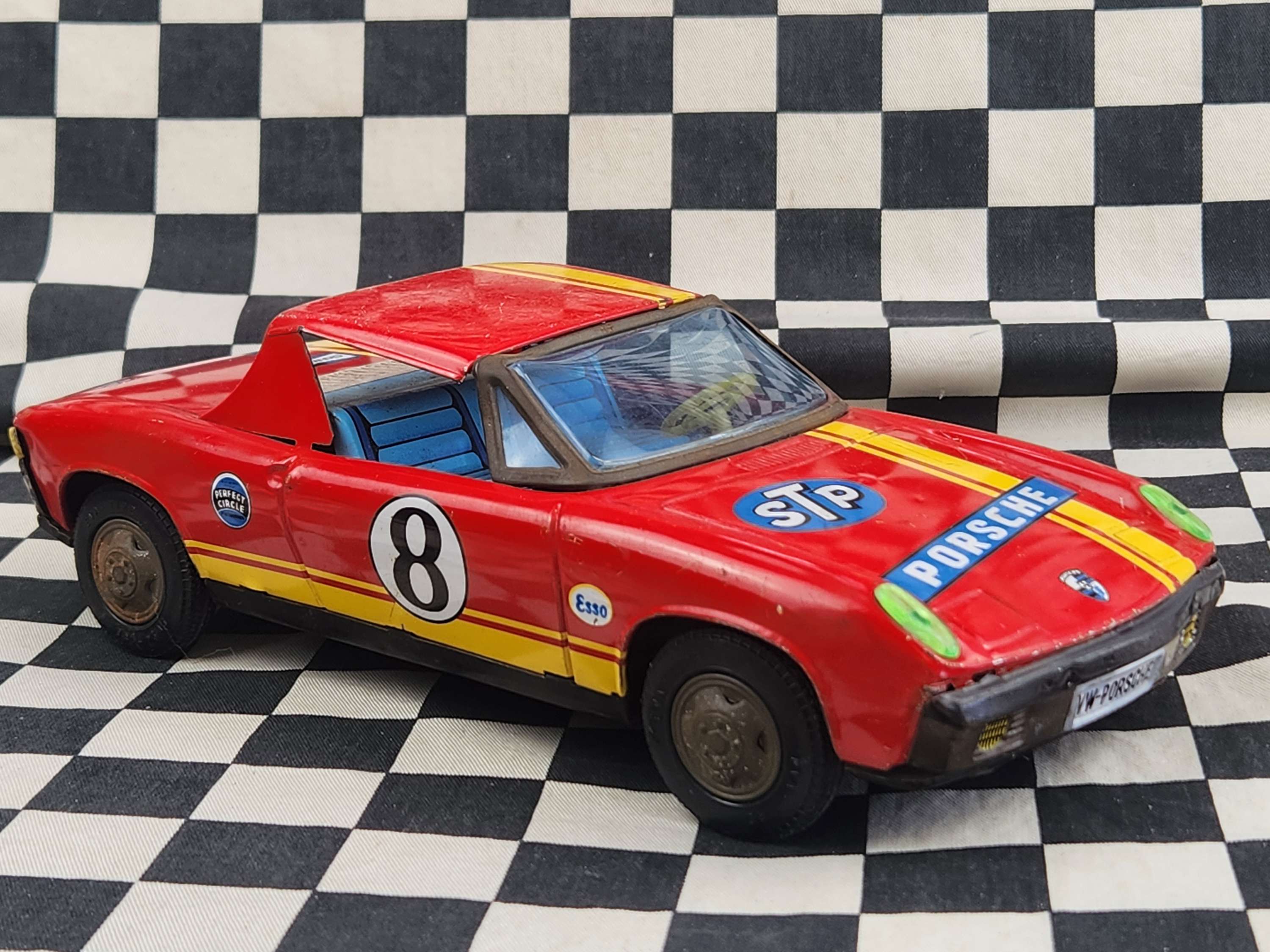 Vintage Tin Porsche 914 Friction Car ASAHI Made in Korea Aprox 1/18