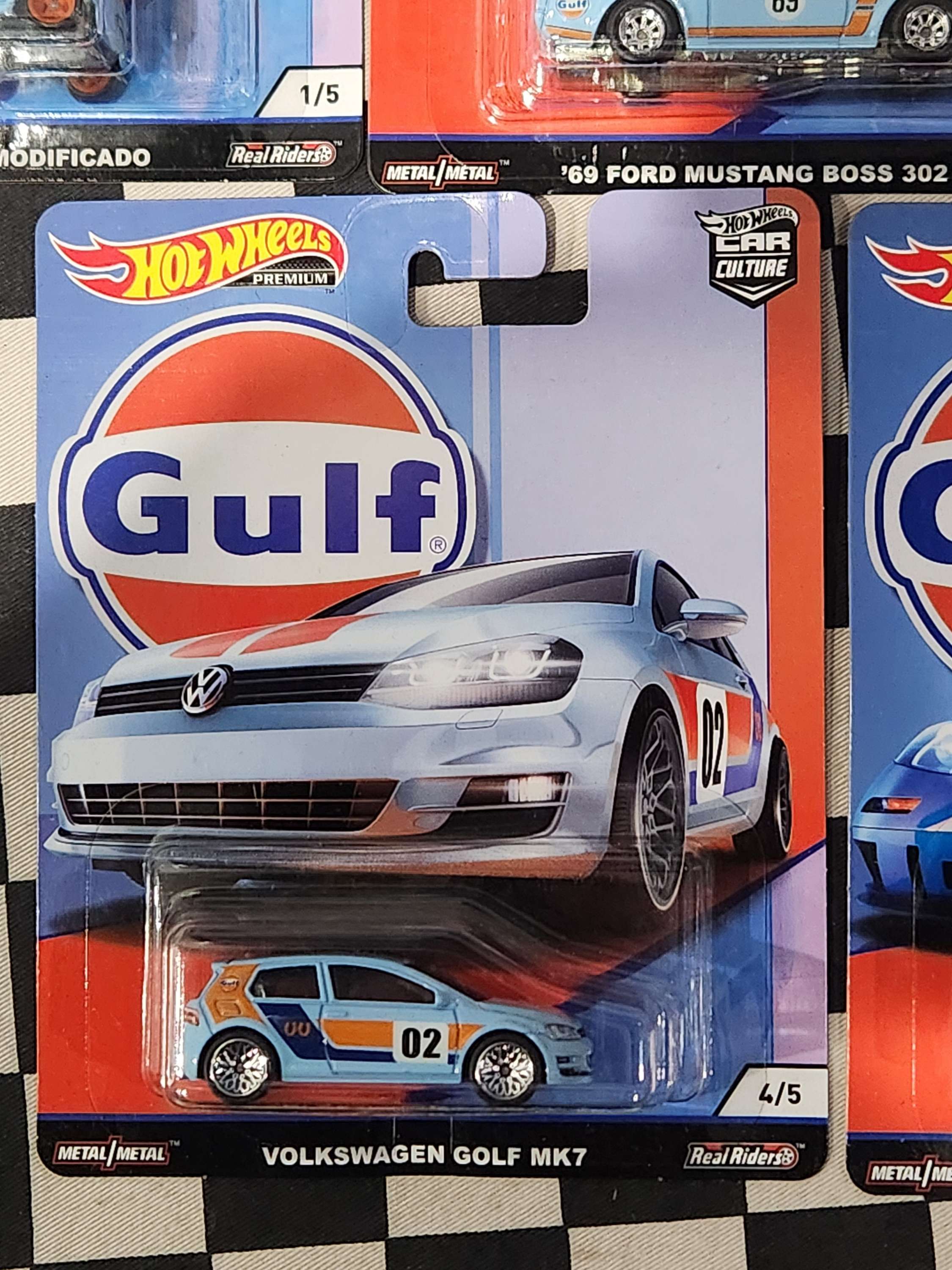 Hot Wheels Premium Gulf Set 5 Cars VW Golf Ford Mustang Nissan McLaren Fiat