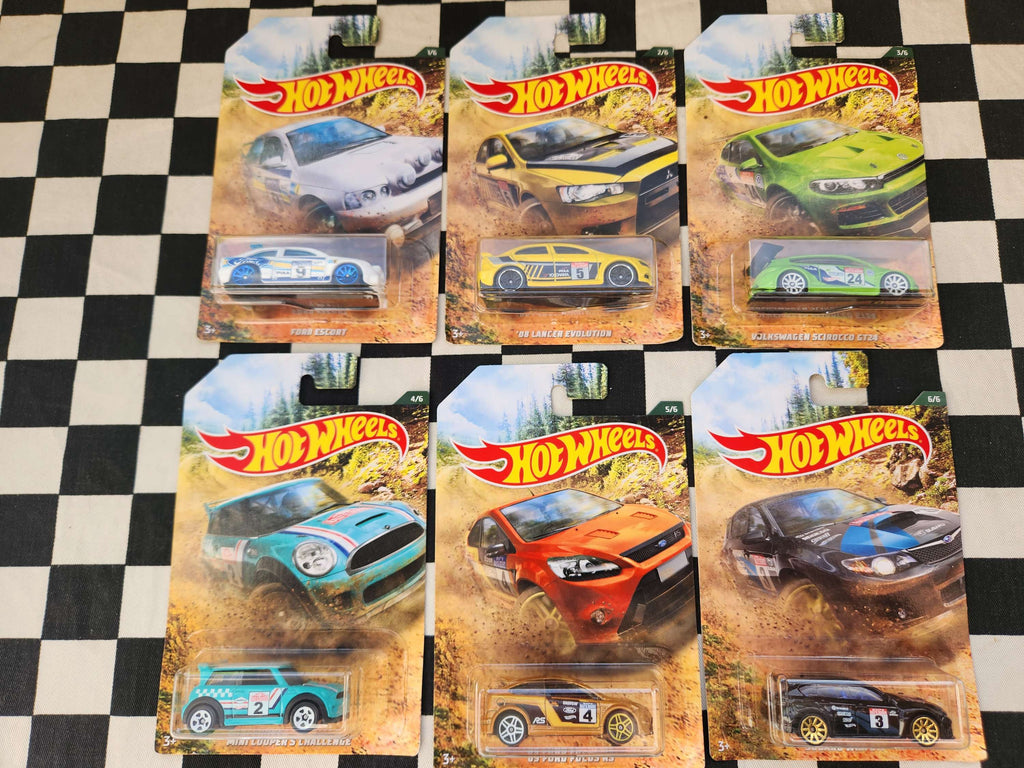 Hot Wheels Road Rally Set of 6 Wrx Focus Mini Cooper VW Lancer Evo Ford Escort
