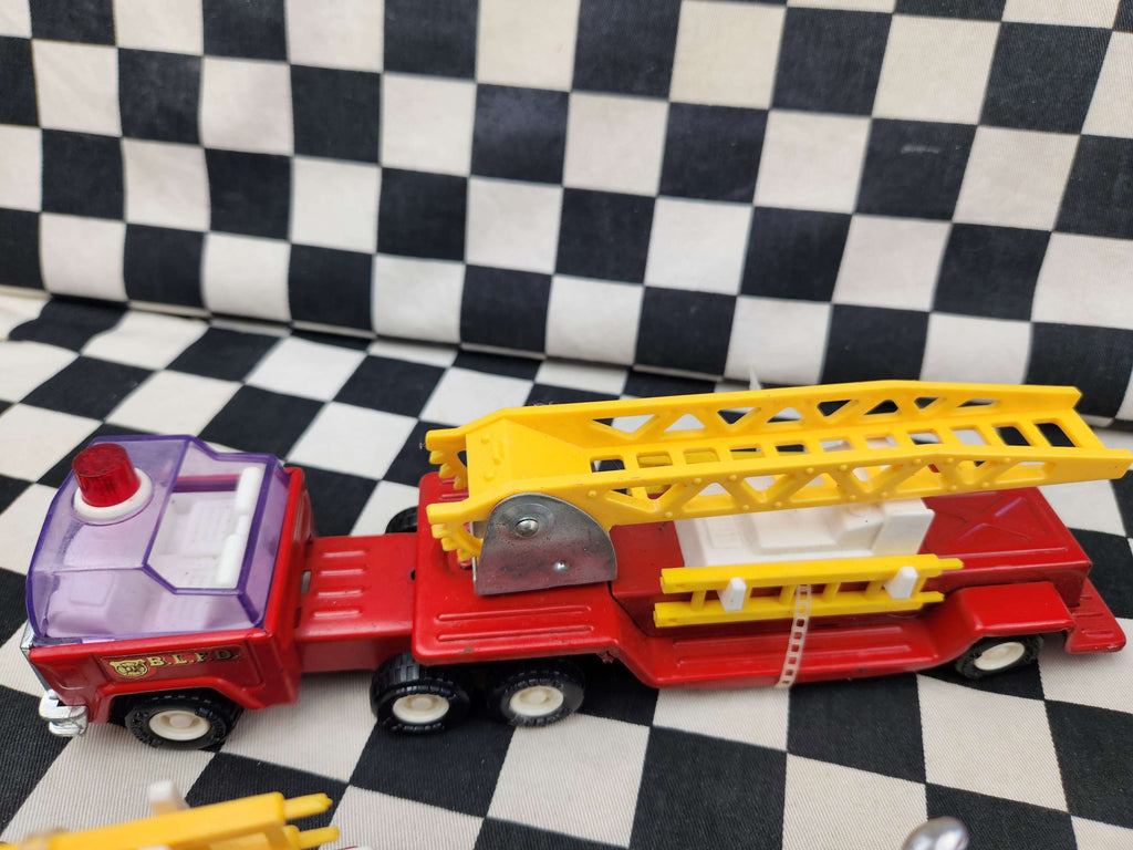 Vintage Buddy L Set Of Fire Rescue Tin Toys Trucks Helicopter Etc