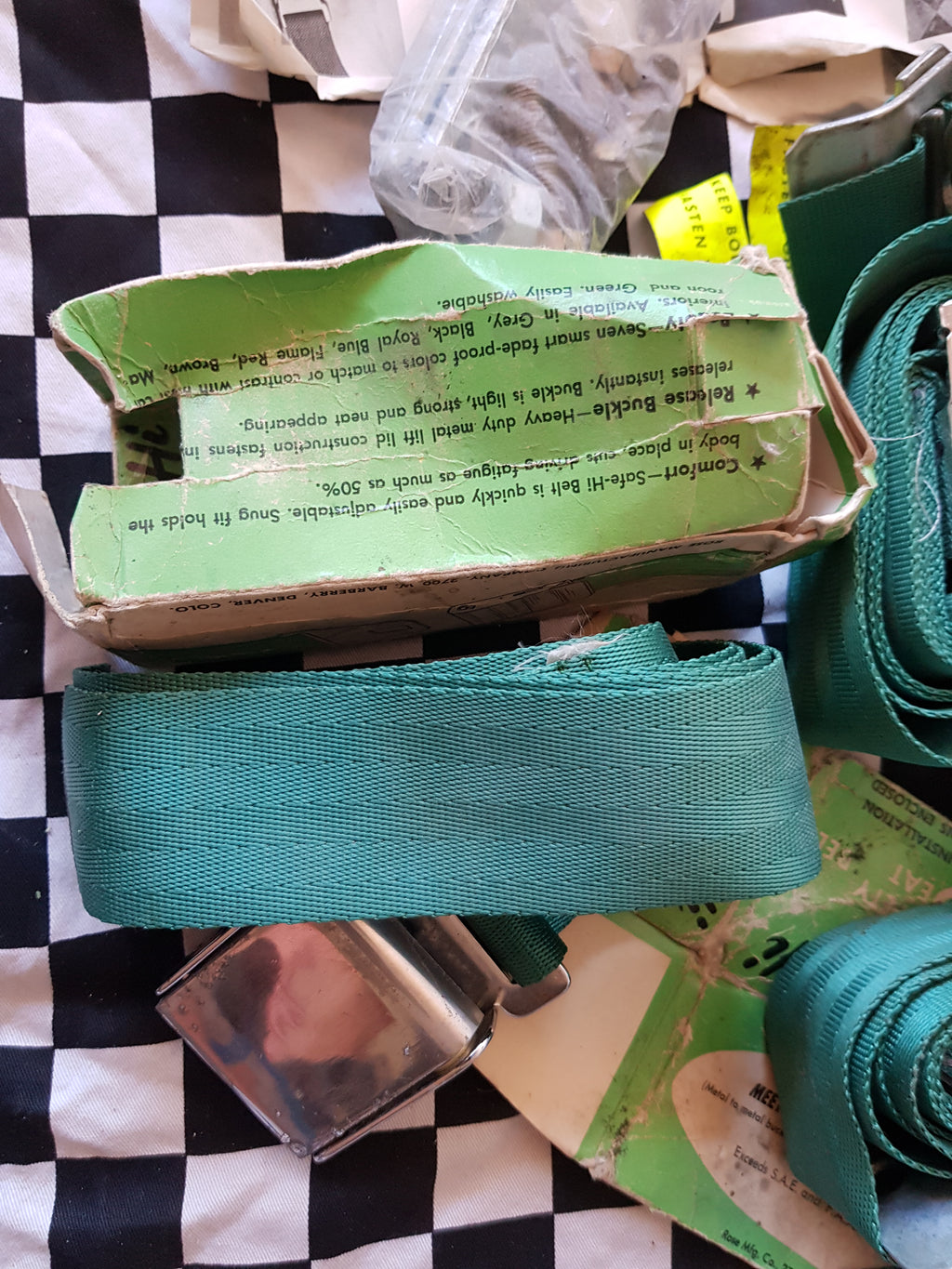Rare NOS 1960's GREEN Seatbelt Set of 3