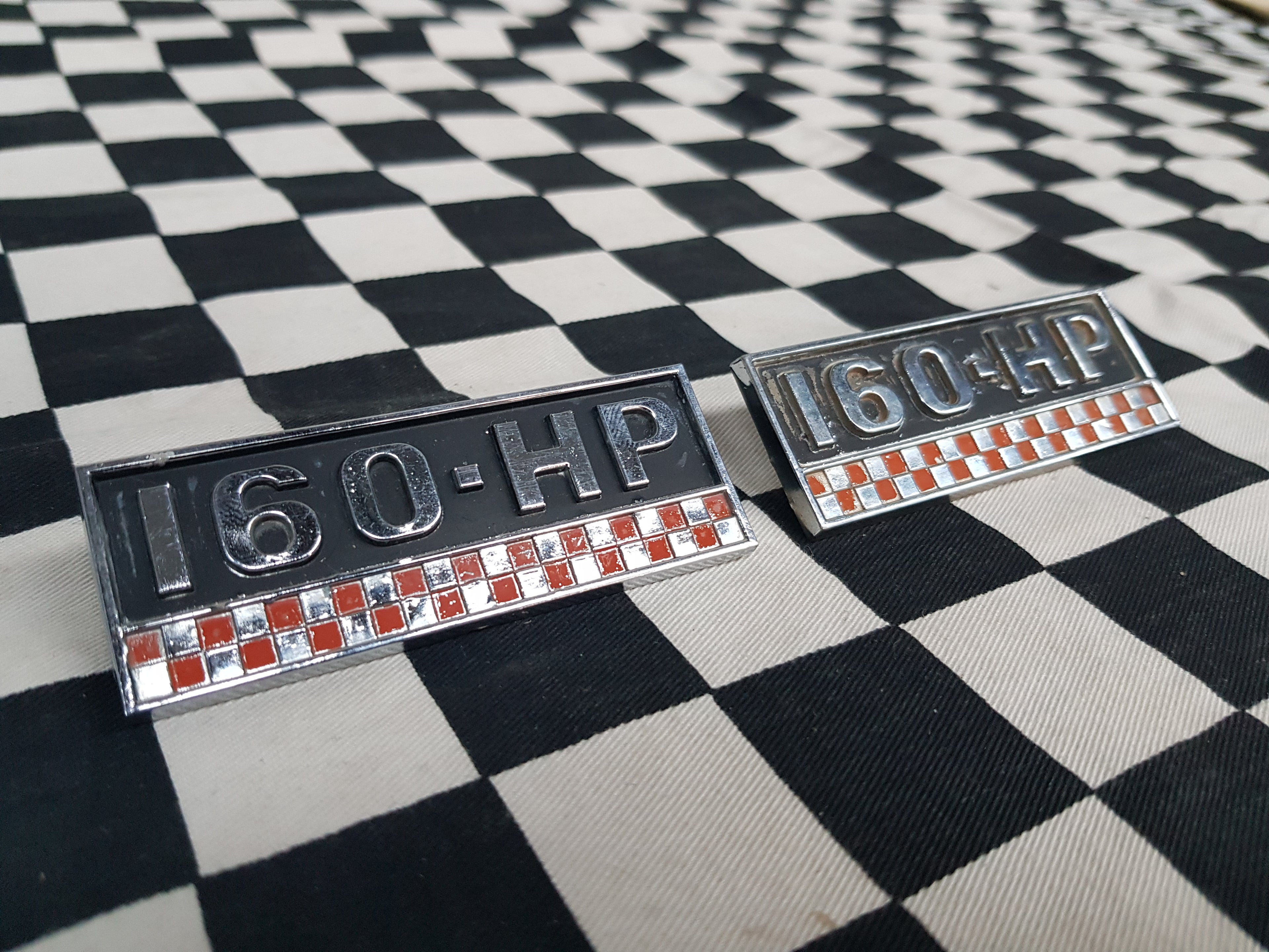 2x Chrysler Valiant Original 160 HP Guard Badges