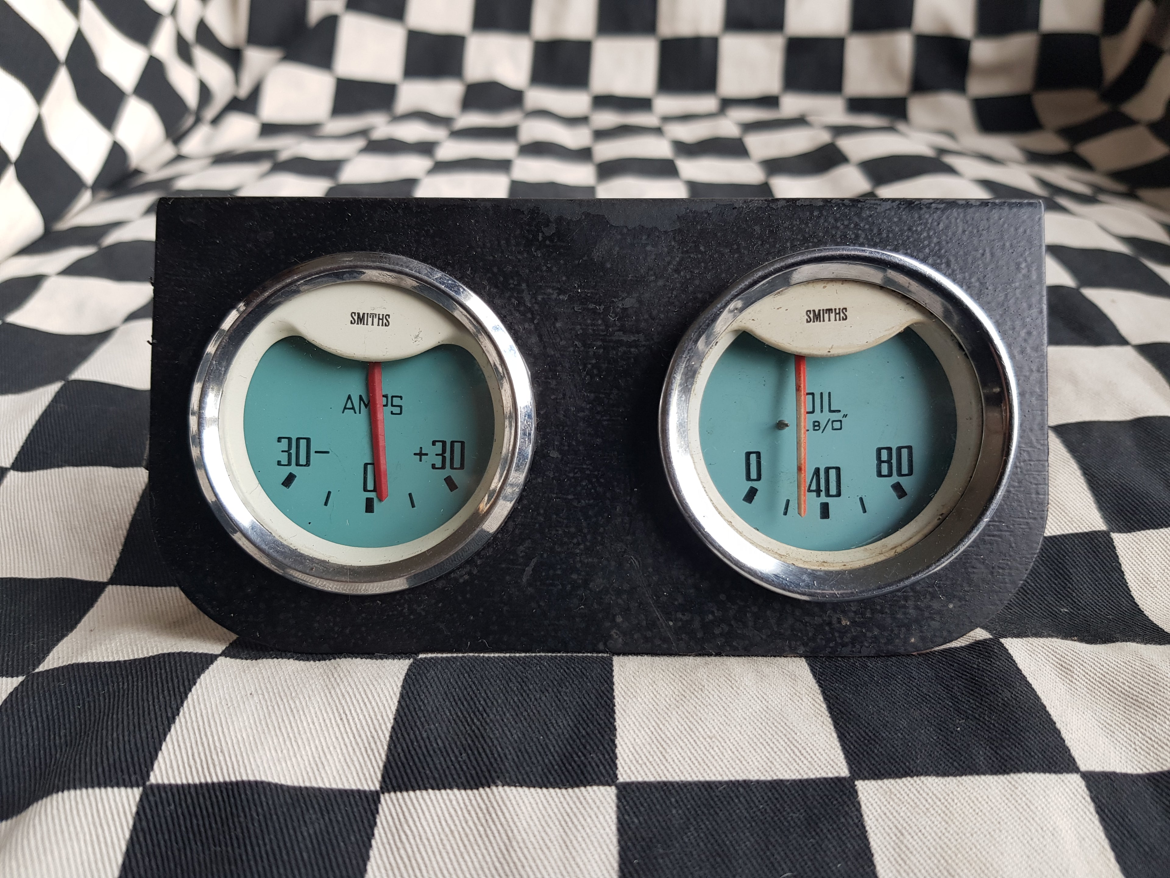Vintage Smiths Blue Face Oil  & Amps Guages Set