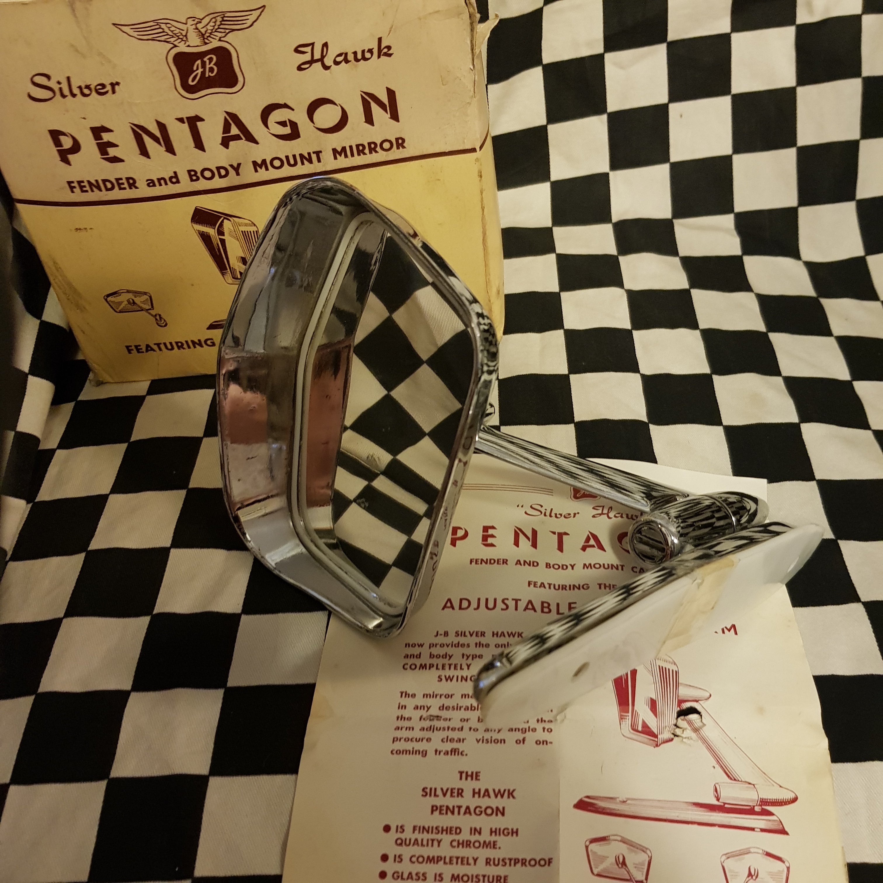 NOS Silver Hawk Pentagon Aftermarket Chrome Mirror