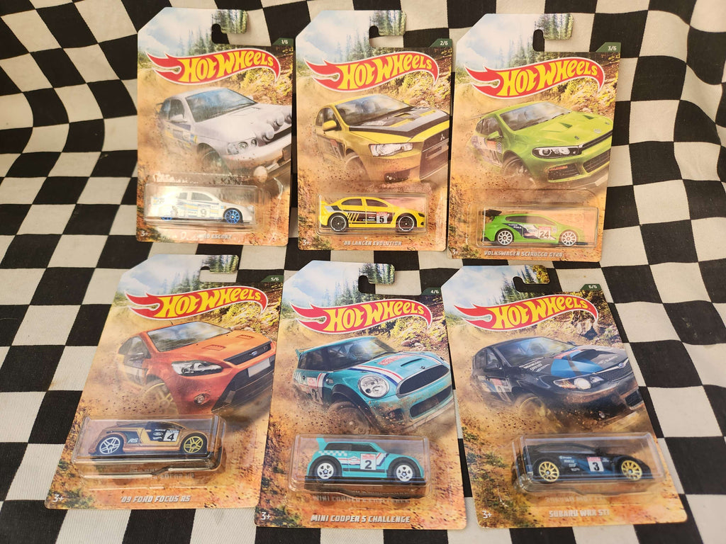 Hot Wheels Rally Set of 6 Ford Focus Escort WRX Lancer Evo Mini Cooper VW GT24