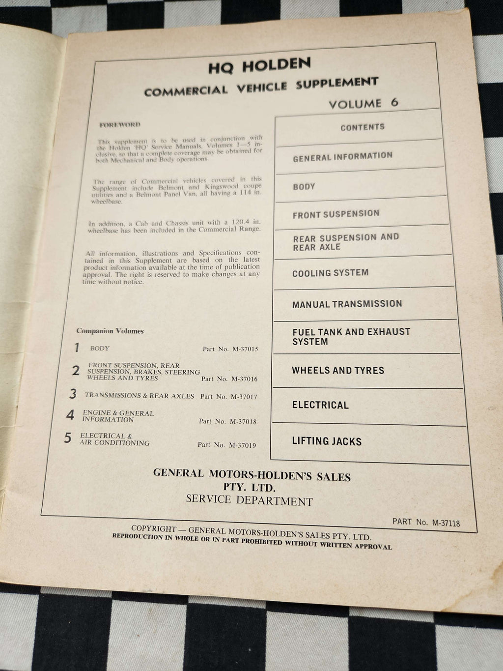 Genuine Holden HQ Vol 6 Commercial Vehicles Supplement UTE VAN ONE TONNER