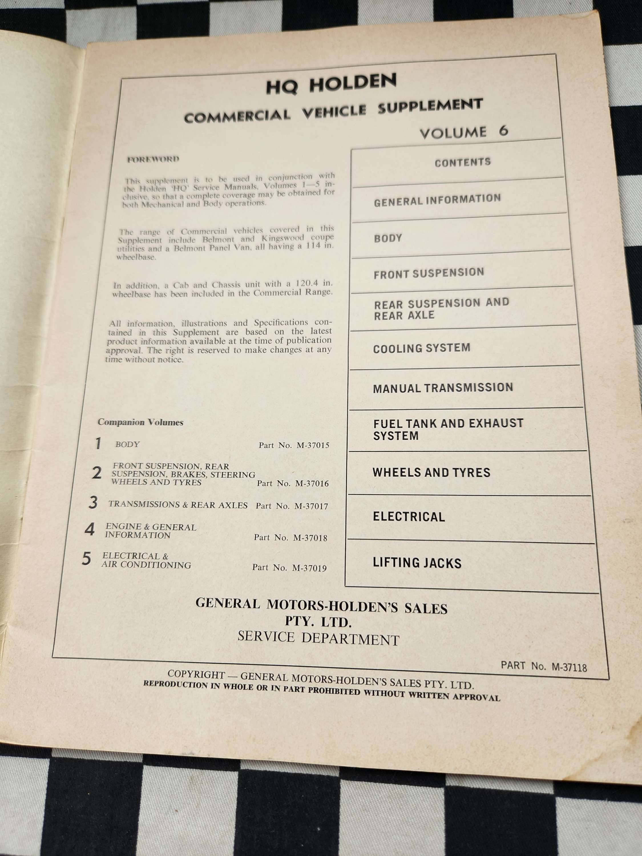 Genuine Holden HQ Vol 6 Commercial Vehicles Supplement UTE VAN ONE TONNER